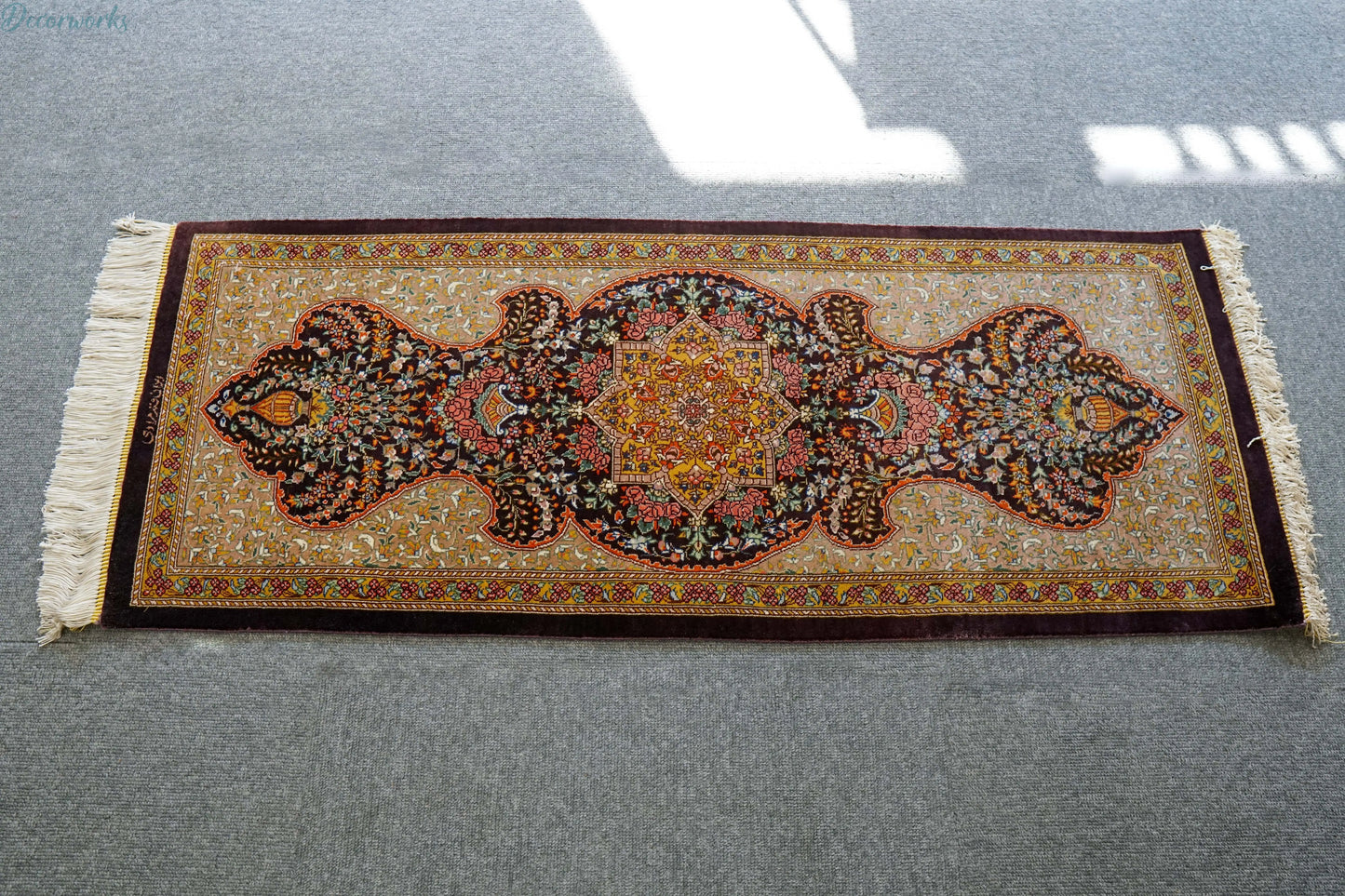 100×40cm ペルシャ絨毯 クム産 ムラーヂー房 シルク100%証明書付 - Decorworks
