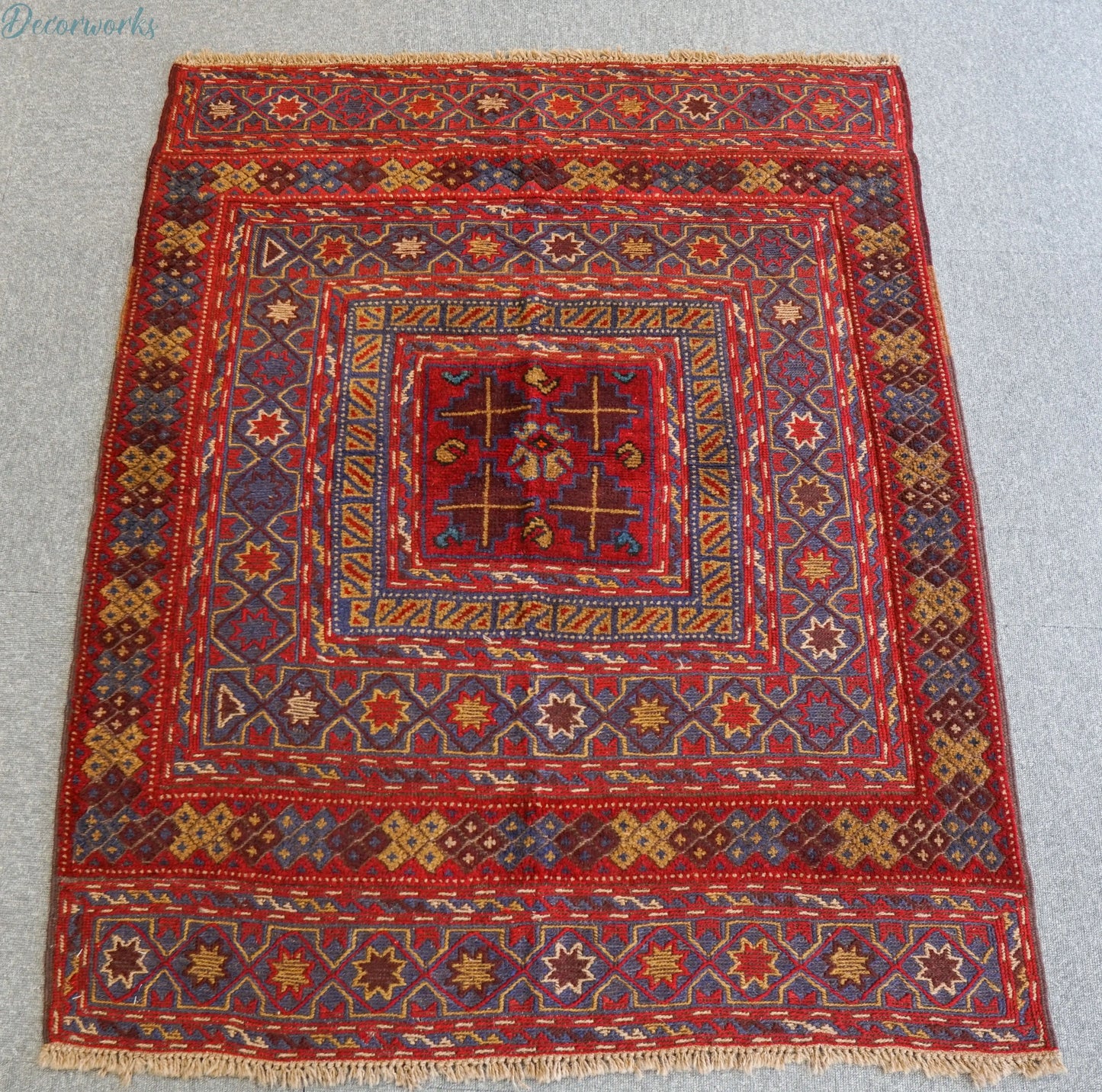 125×113cm 手織りマシュワニキリム 手織り絨毯 Decorworks