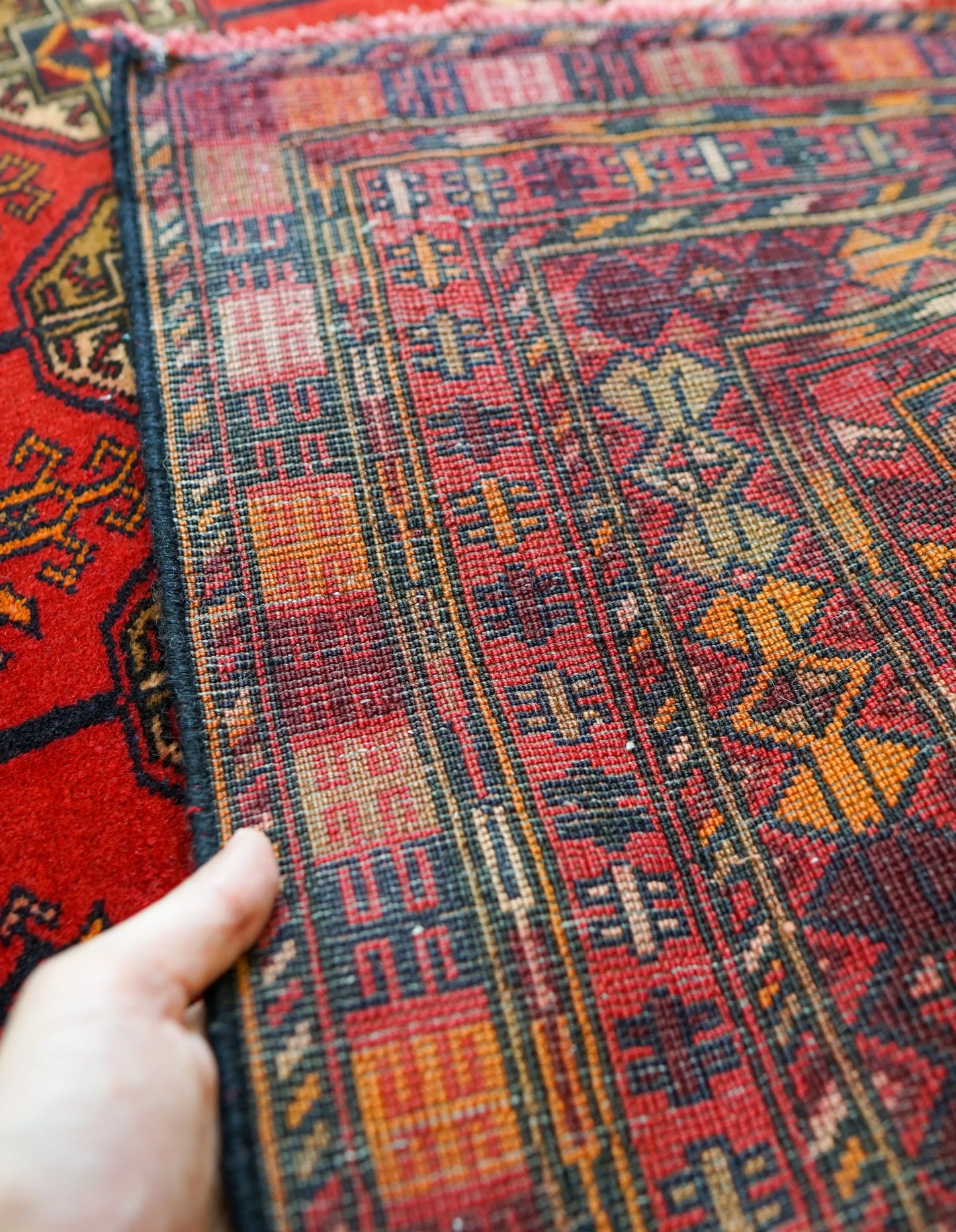 143×111cm トルクメン ボハララグ 手織り絨毯 ペルシャ ヴィンテージラグ Decorworks