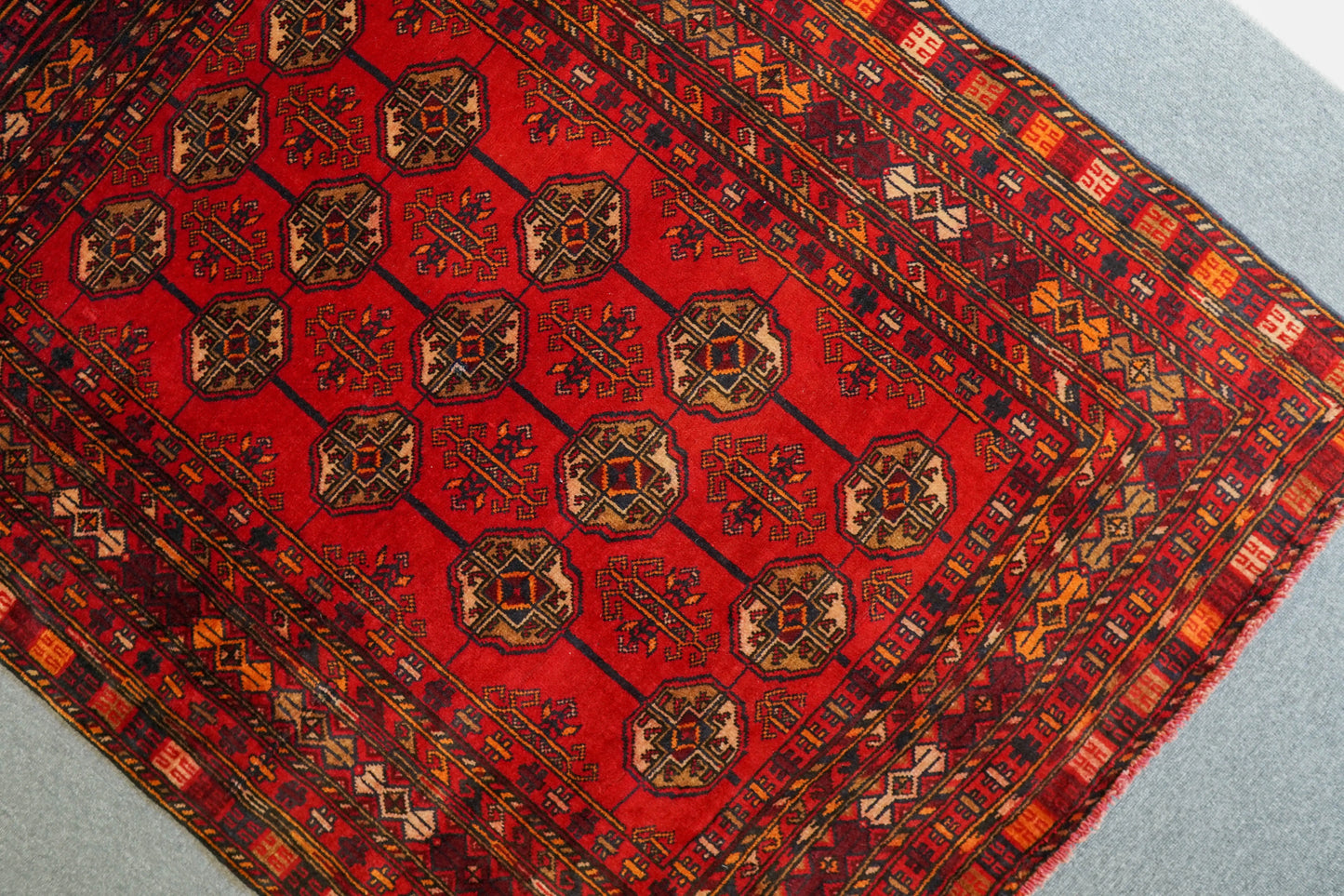143×111cm トルクメン ボハララグ 手織り絨毯 ペルシャ ヴィンテージラグ Decorworks