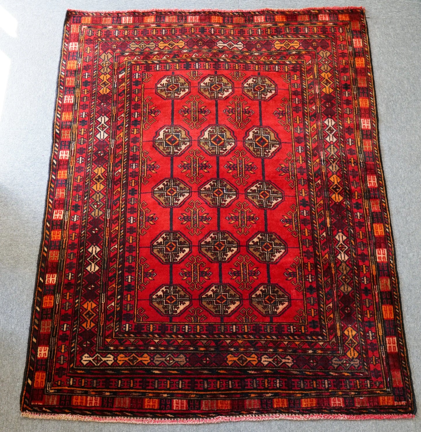 143×111cm トルクメン ボハララグ 手織り絨毯 ペルシャ ヴィンテージラグ Decorworks