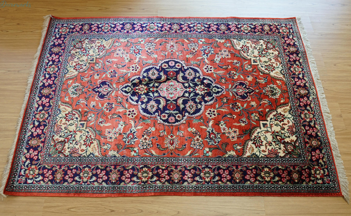145×102cm ペルシャ絨毯 クム産 シルク ビンテージラグ Decorworks
