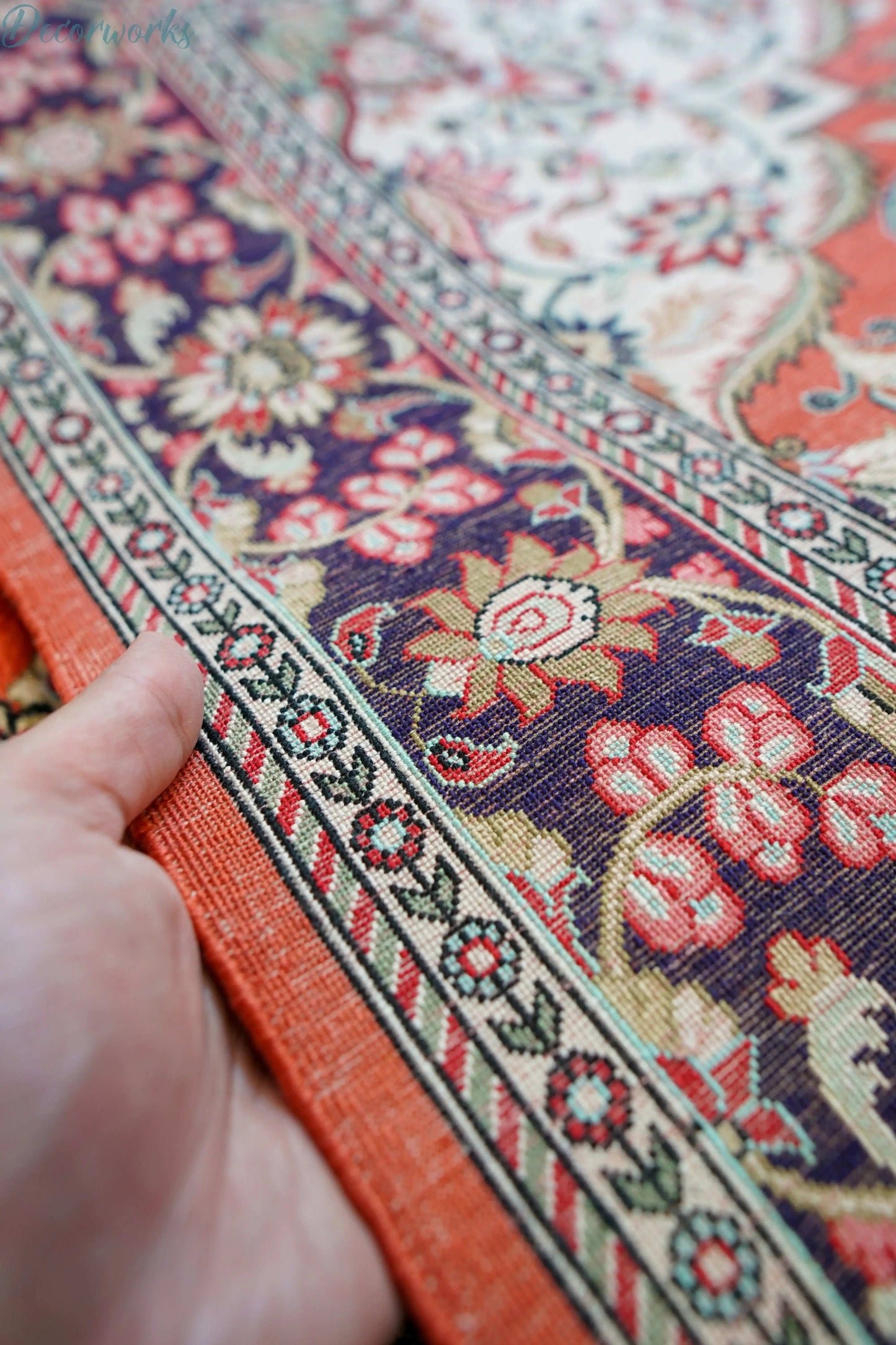 145×102cm ペルシャ絨毯 クム産 シルク ビンテージラグ Decorworks
