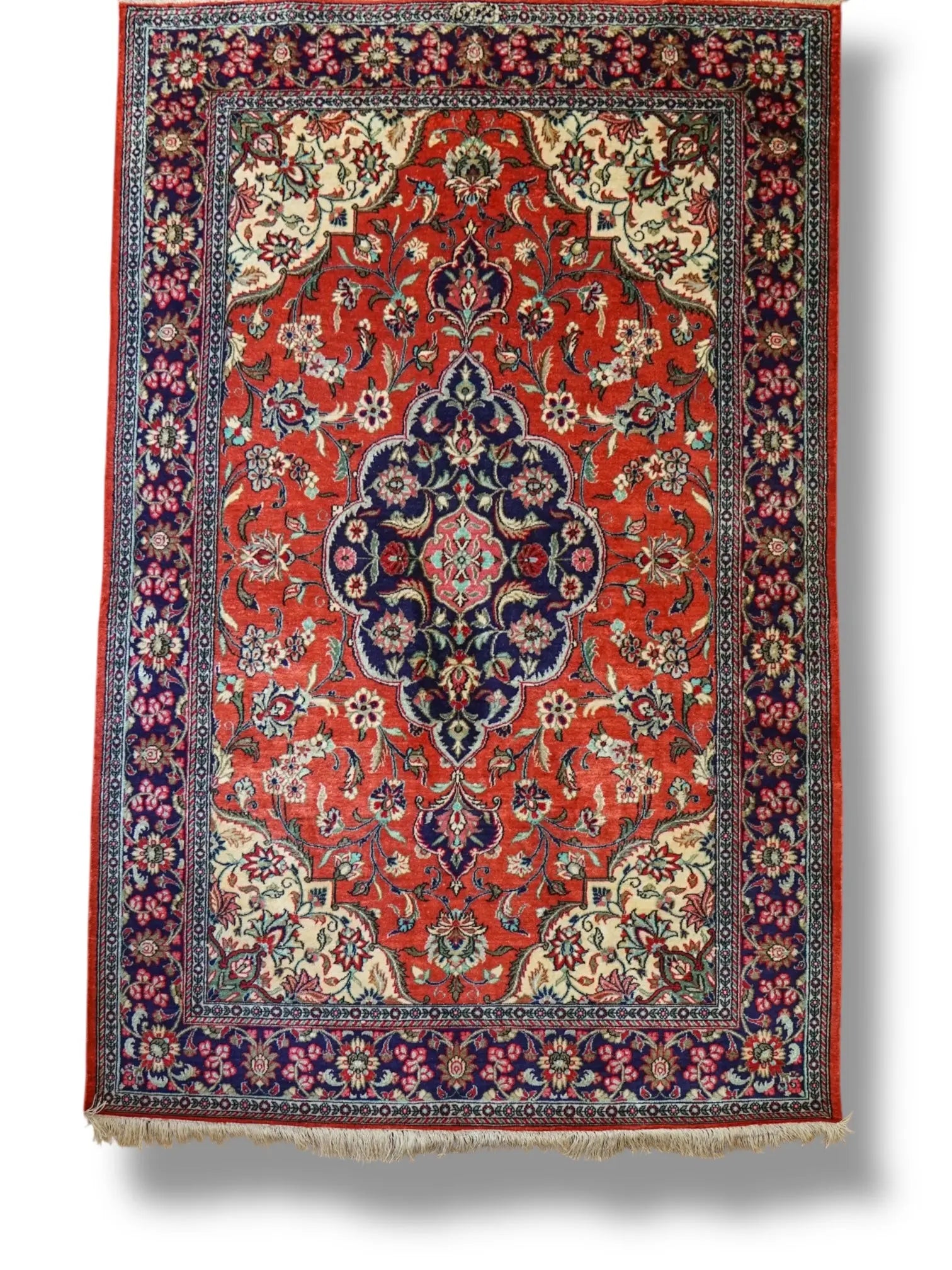 145×102cm ペルシャ絨毯 クム産 シルク ビンテージラグ - Decorworks