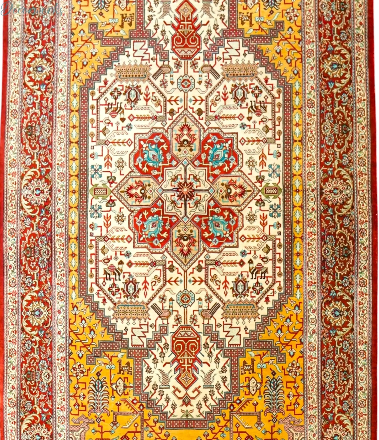 145×103cm ペルシャ絨毯 クム産 カシザード房 シルク 100% Decorworks