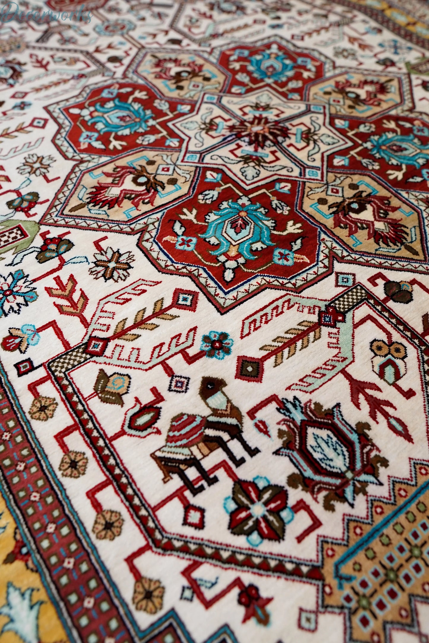145×103cm ペルシャ絨毯 クム産 カシザード房 シルク 100% Decorworks