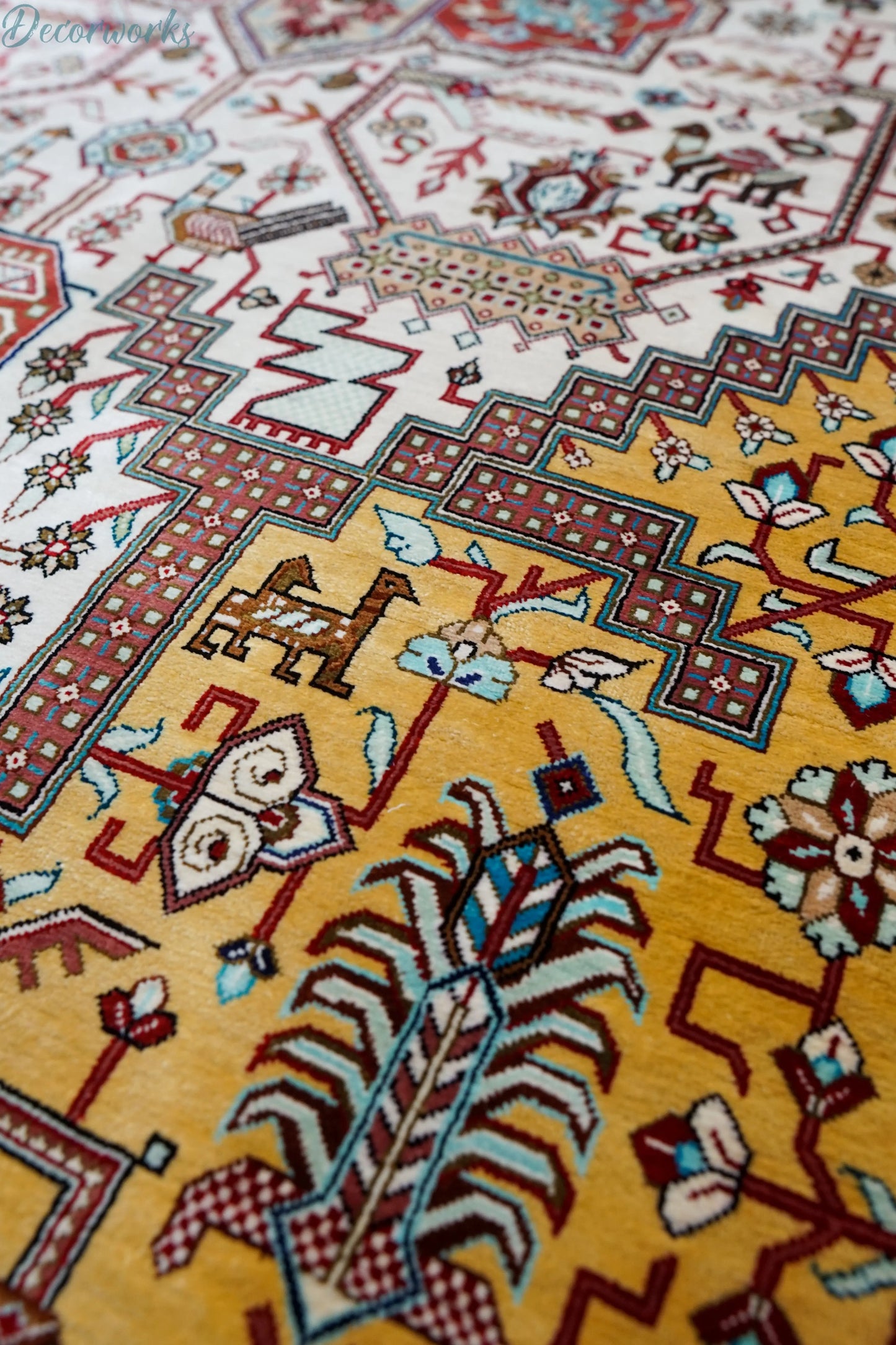 145×103cm ペルシャ絨毯 クム産 カシザード房 シルク 100% Decorworks