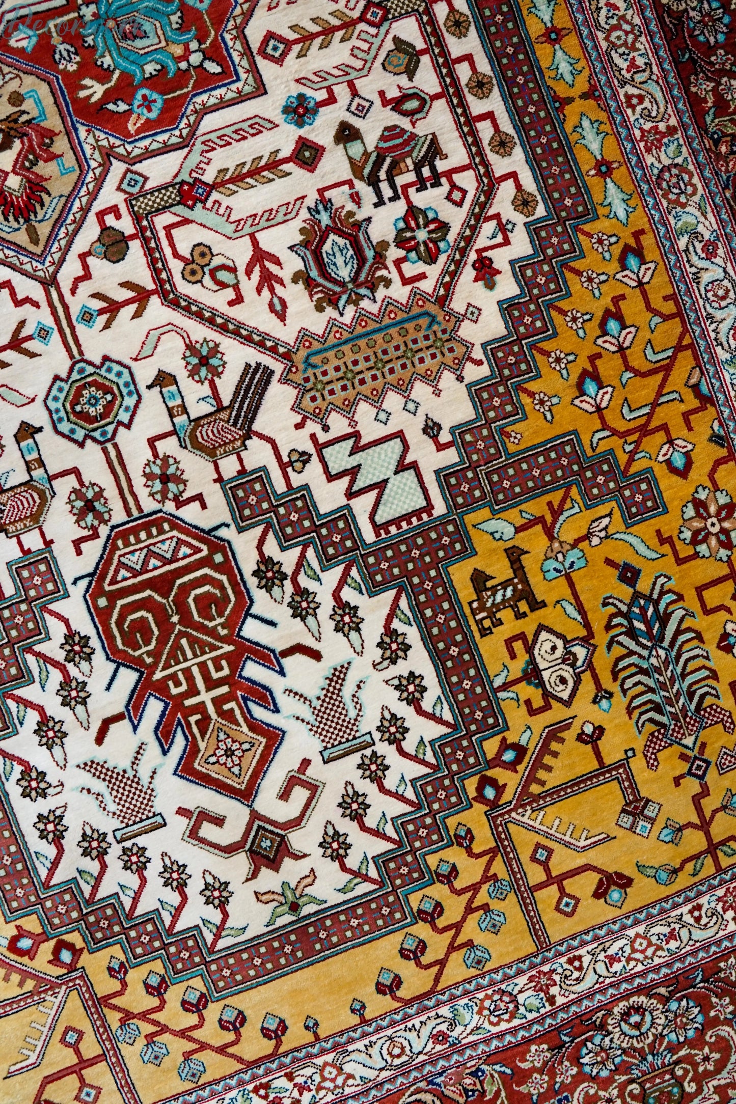 145×103cm ペルシャ絨毯 クム産 カシザード房 シルク 100% Decorworks