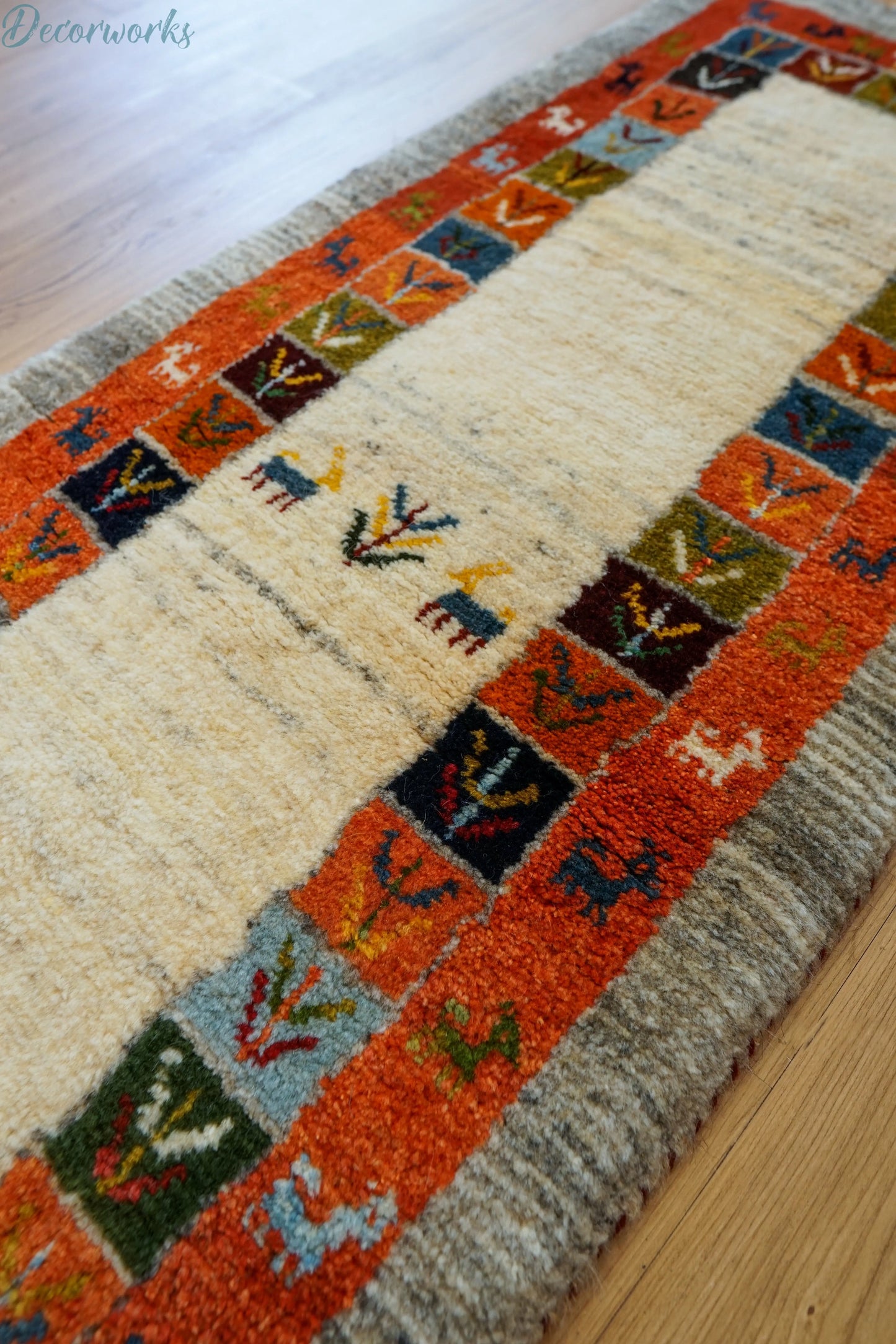 150×50cm ペルシャ絨毯 手織りギャッベ アマレ族 ランナー Decorworks