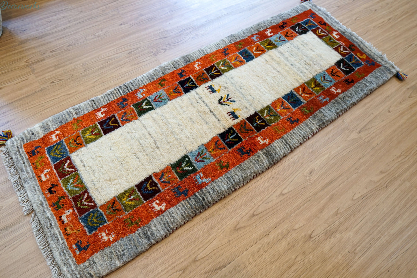 150×50cm ペルシャ絨毯 手織りギャッベ アマレ族 ランナー Decorworks