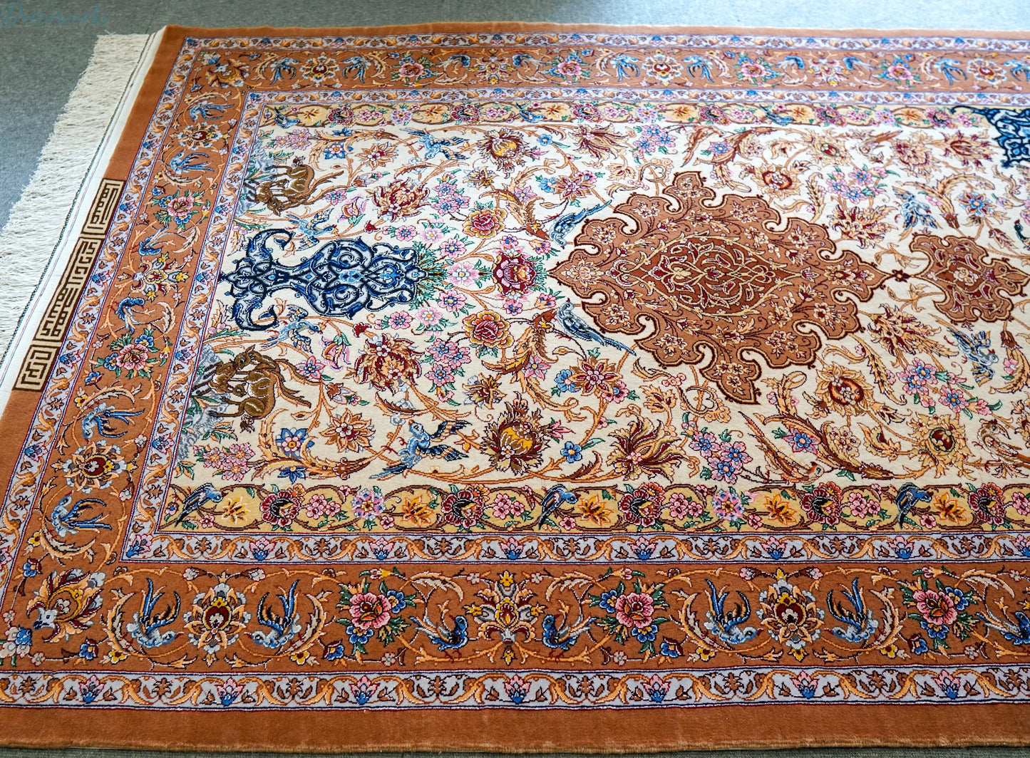 163×110cm 手織りペルシャ絨毯 イスファハン サハラク房 Decorworks