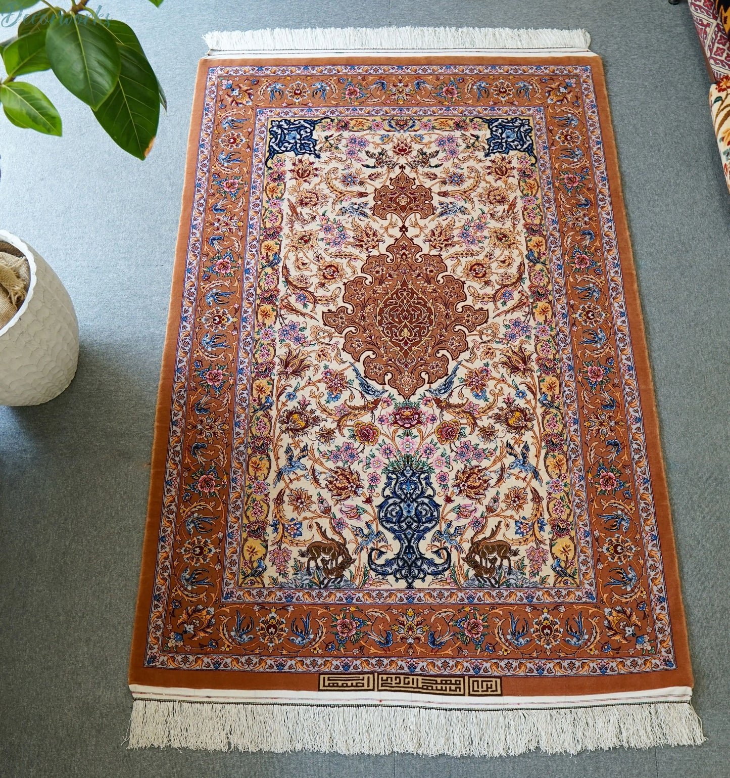 163×110cm 手織りペルシャ絨毯 イスファハン サハラク房 Decorworks
