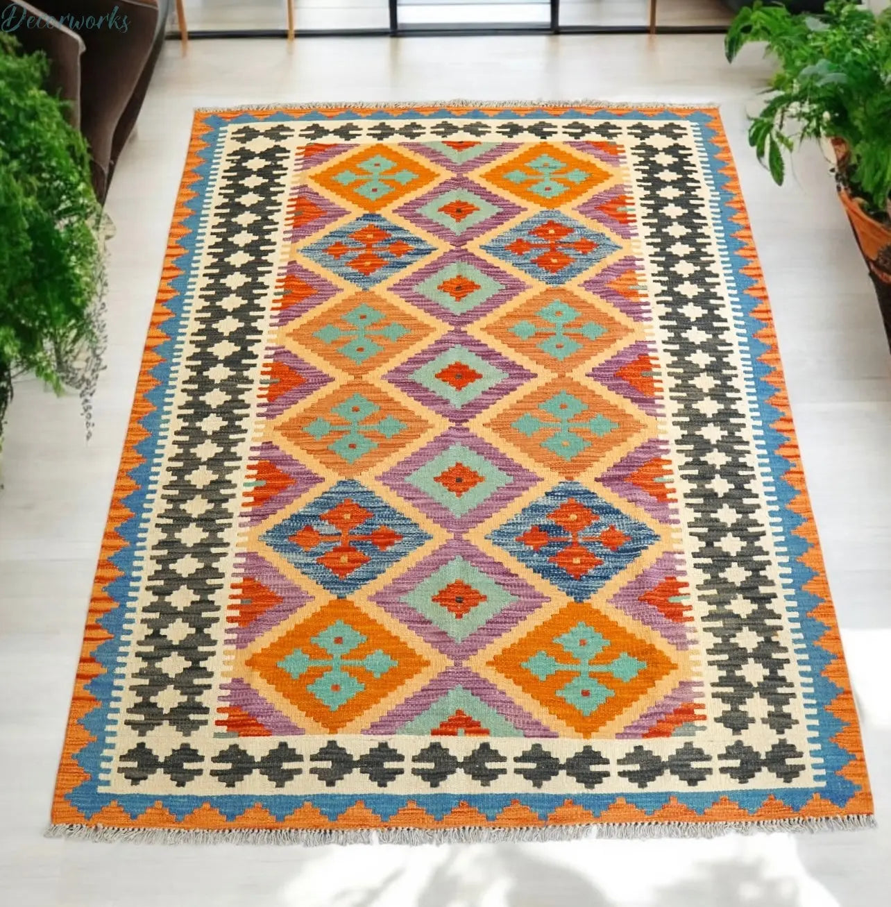 195×150cm アフガニスタン手織りキリム - Decorworks