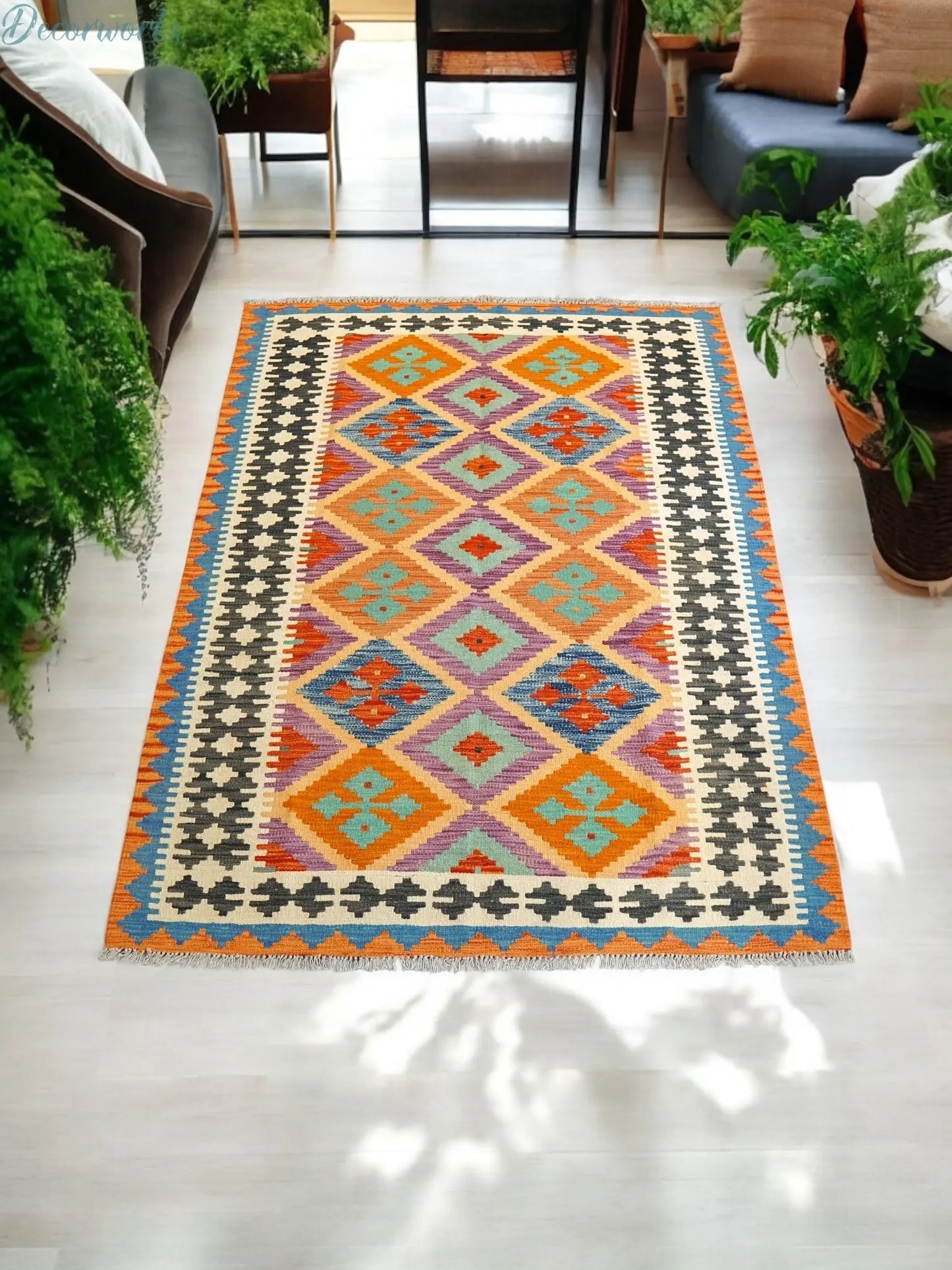 195×150cm アフガニスタン手織りキリム - Decorworks
