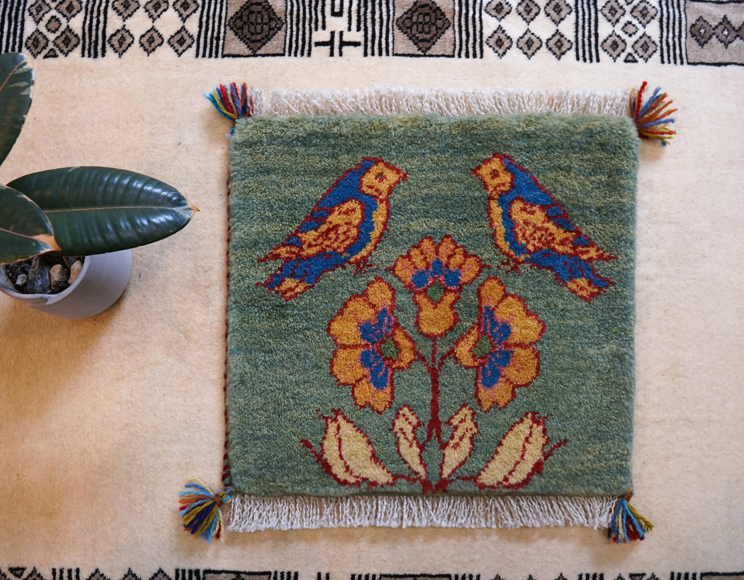 40×40cm ペルシャ絨毯 手織りギャッベ アマレ族 ギャベ Decorworks