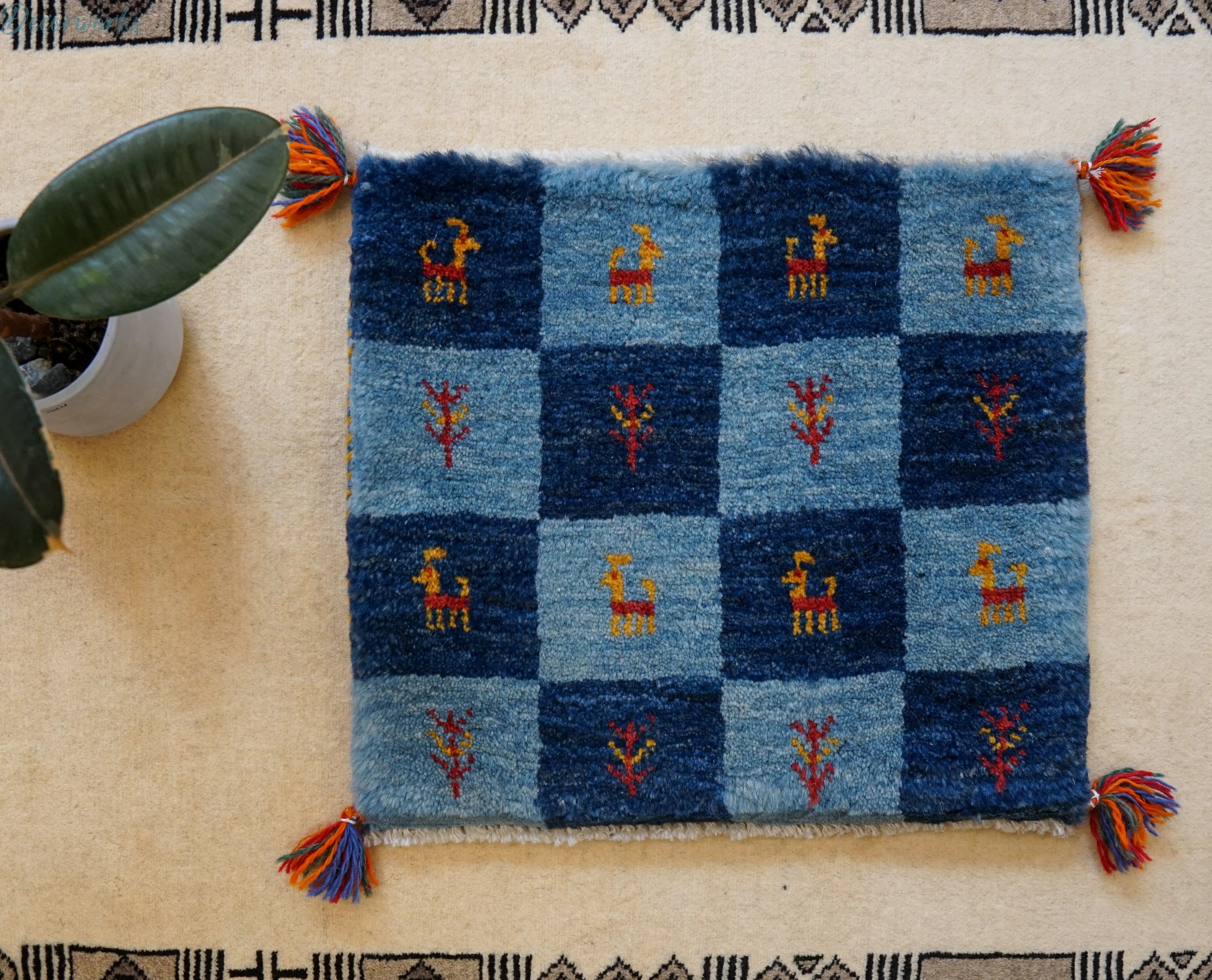 45×40cm ペルシャ絨毯 手織りギャッベ アマレ族 ギャベ - Decorworks