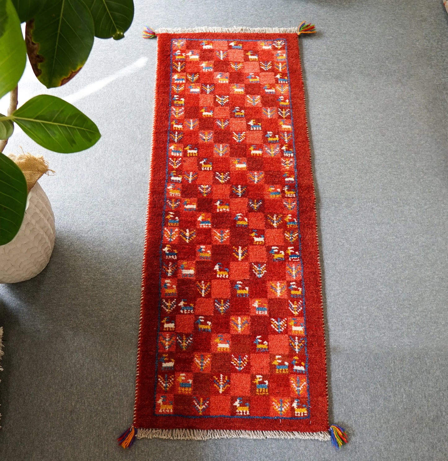 145×50cm ペルシャ絨毯 手織りギャッベ アマレ族 ランナー - Decorworks