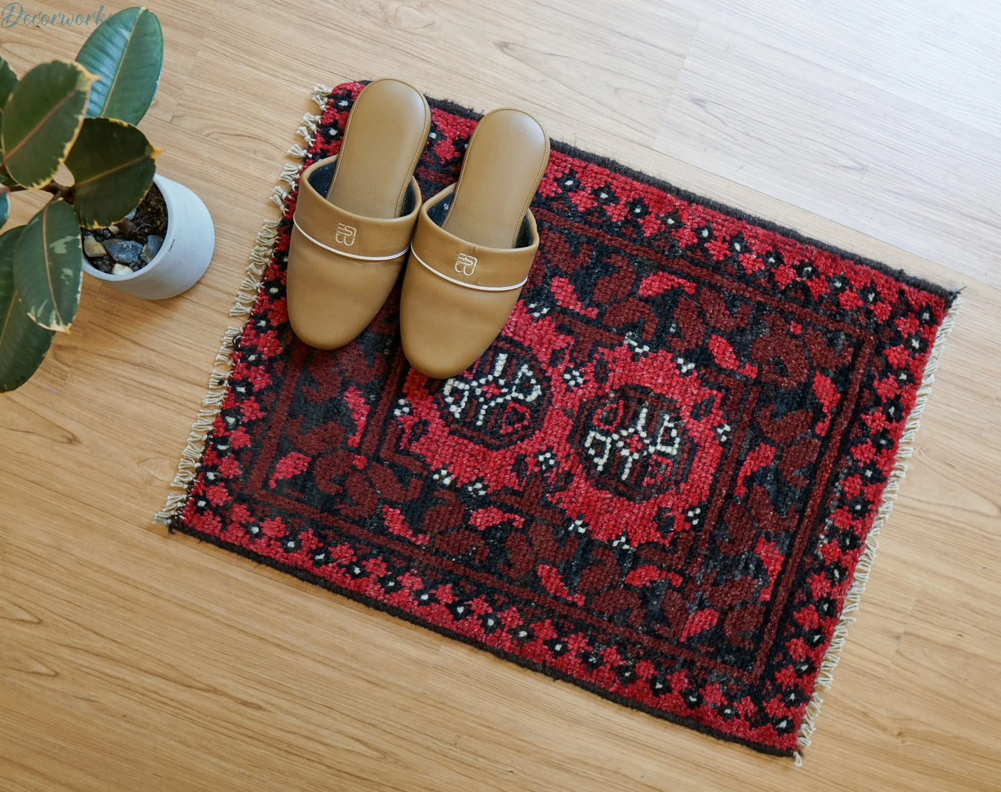 67×52cm トルクメン ボハララグ 手織り絨毯 トライバルラグ ヴィンテージ Decorworks