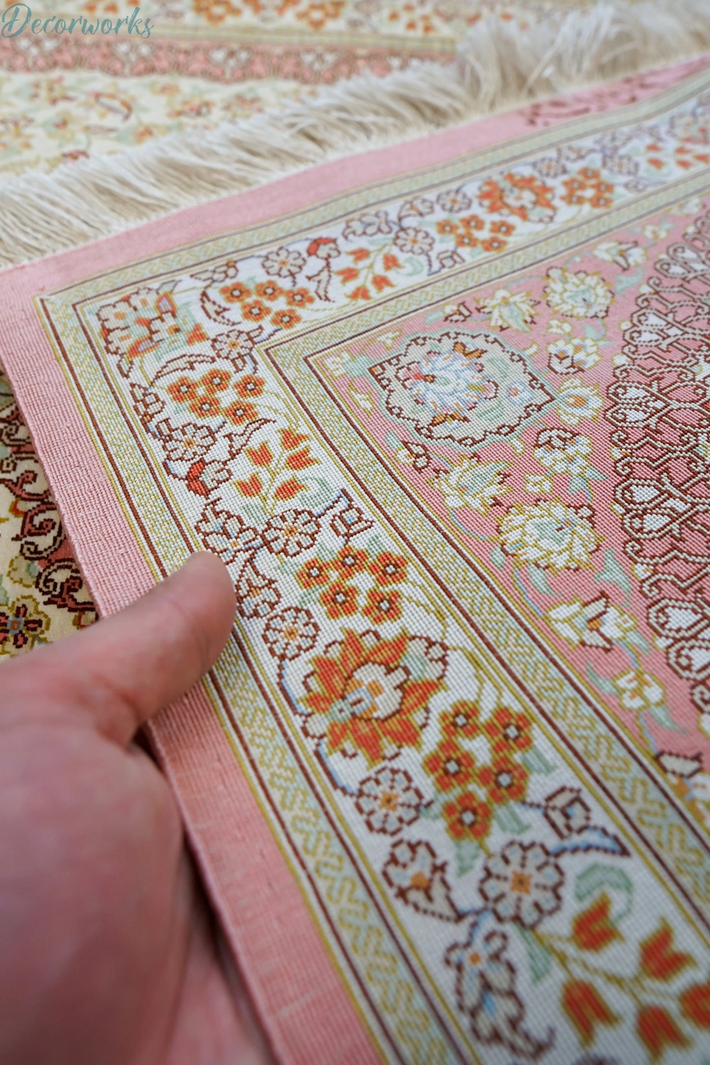 90×57cm ペルシャ絨毯 クム産 ファテー房 シルク 100% 証明書付 Decorworks