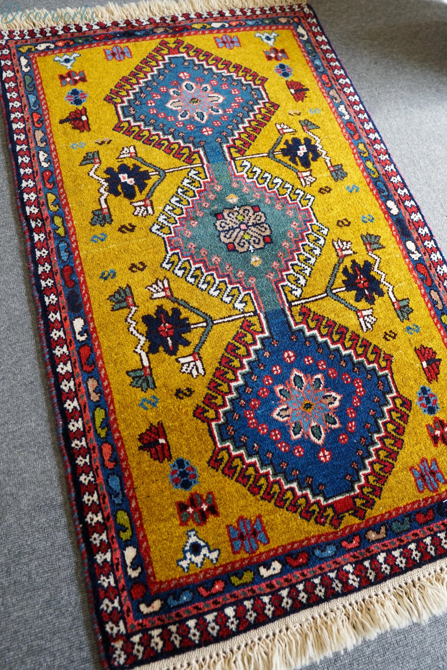 98×60cm ペルシャ絨毯 ヤラメ 手織り Decorworks