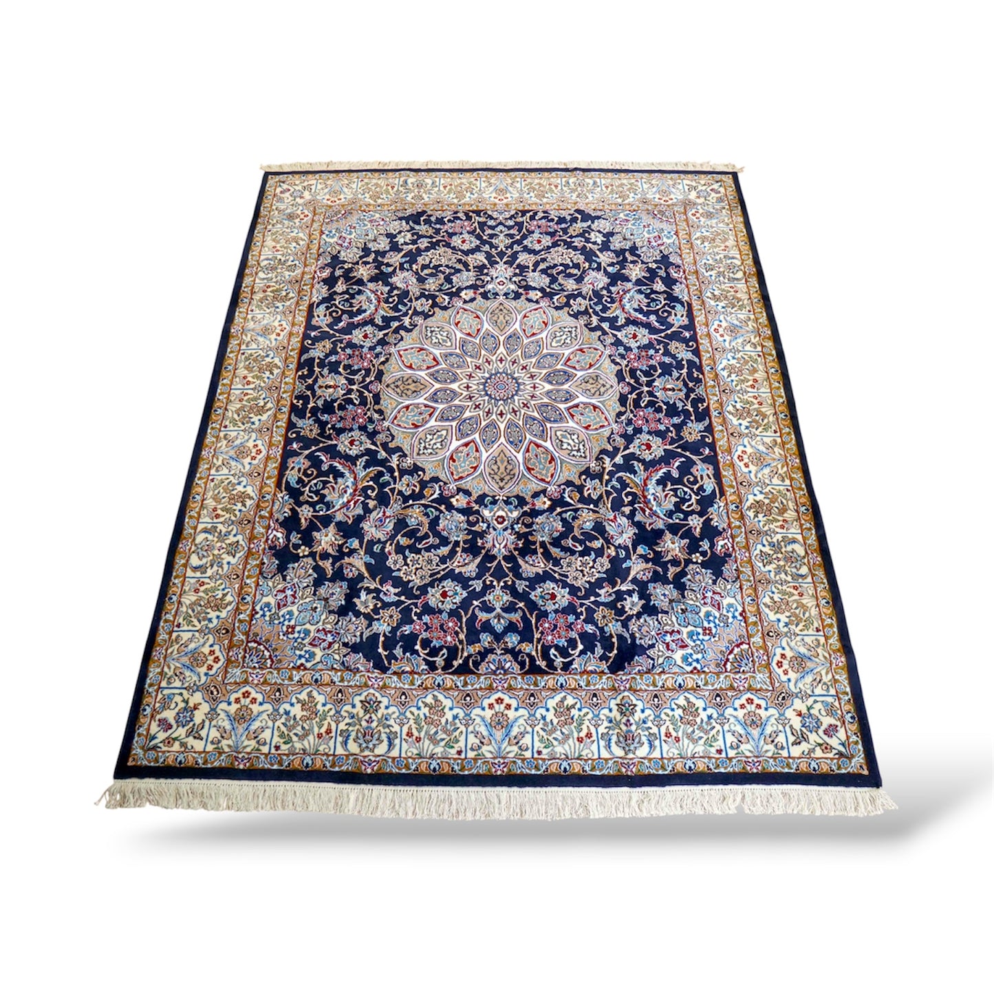 ペルシャ絨毯 ナイン産 250×200cm|ウール×シルク・繊細メダリオンの伝統デザイン