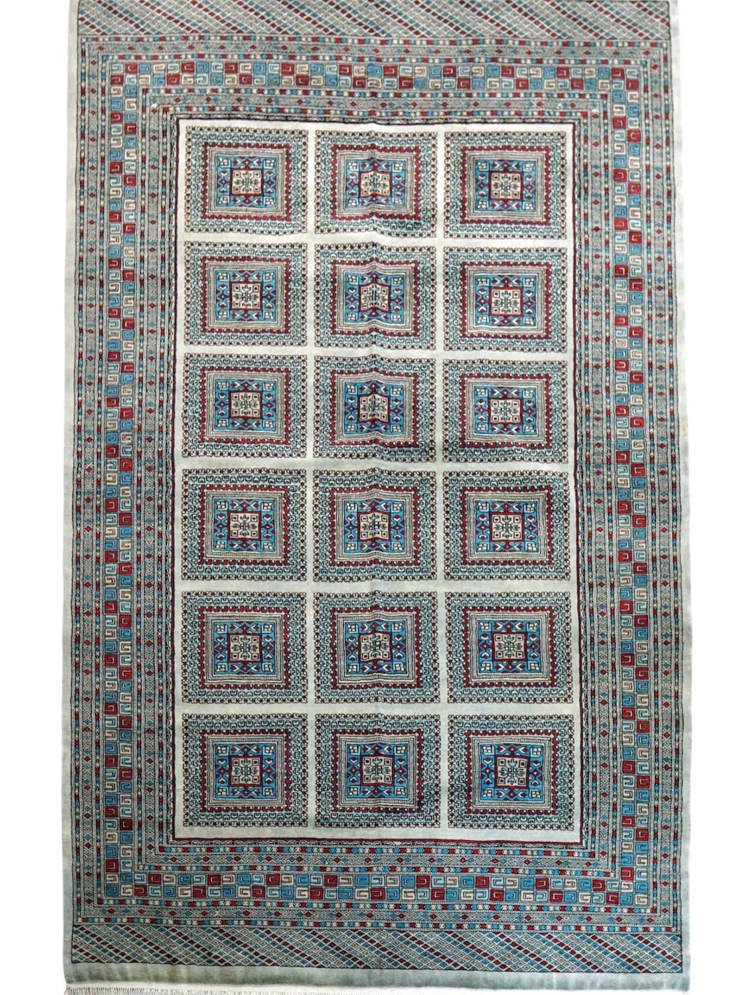 パキスタン絨毯　手織り　ウール　新品未使用【6840】 パキスタン手織り絨毯 238×163cm｜メリノウール使用 グレー 幾何学