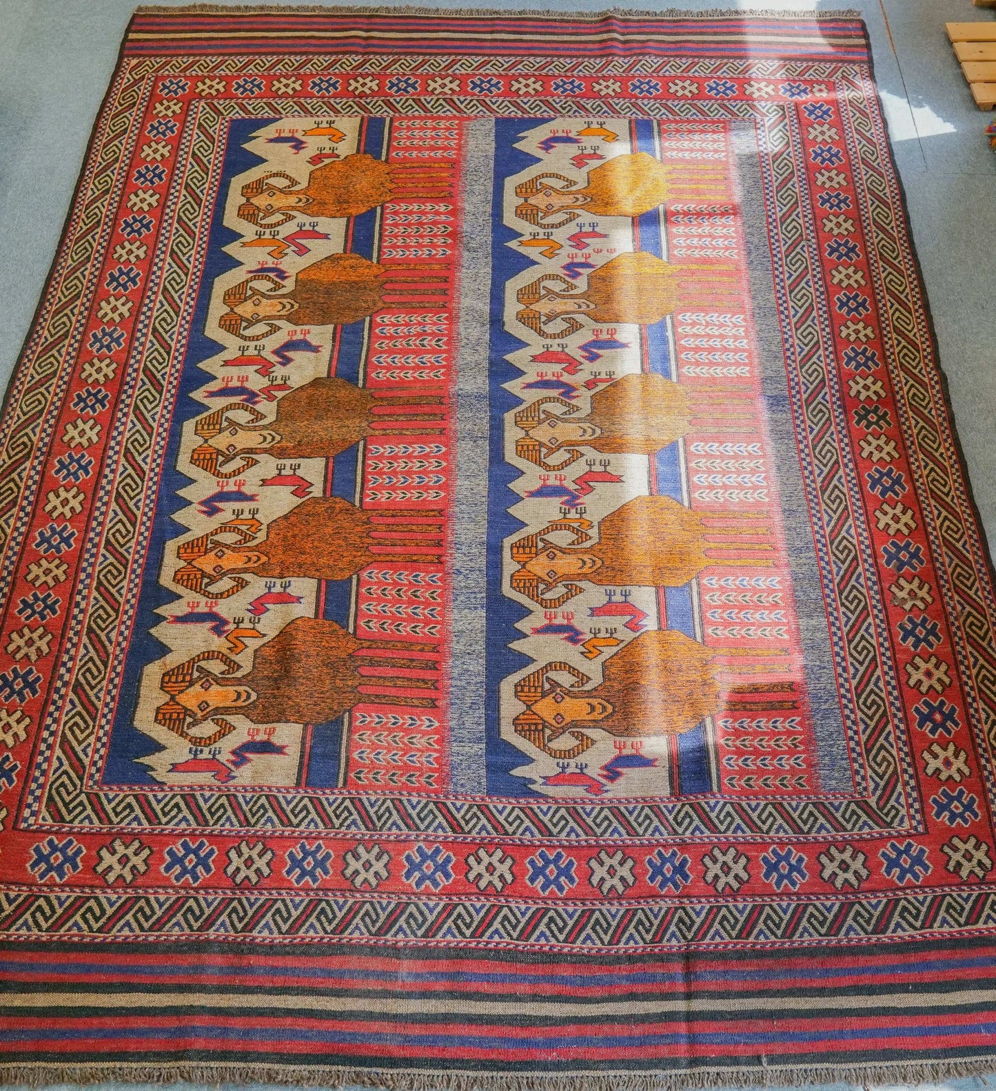 275×199cm ペルシャオールド手織りキリムヴィンテージラグ Decorworks