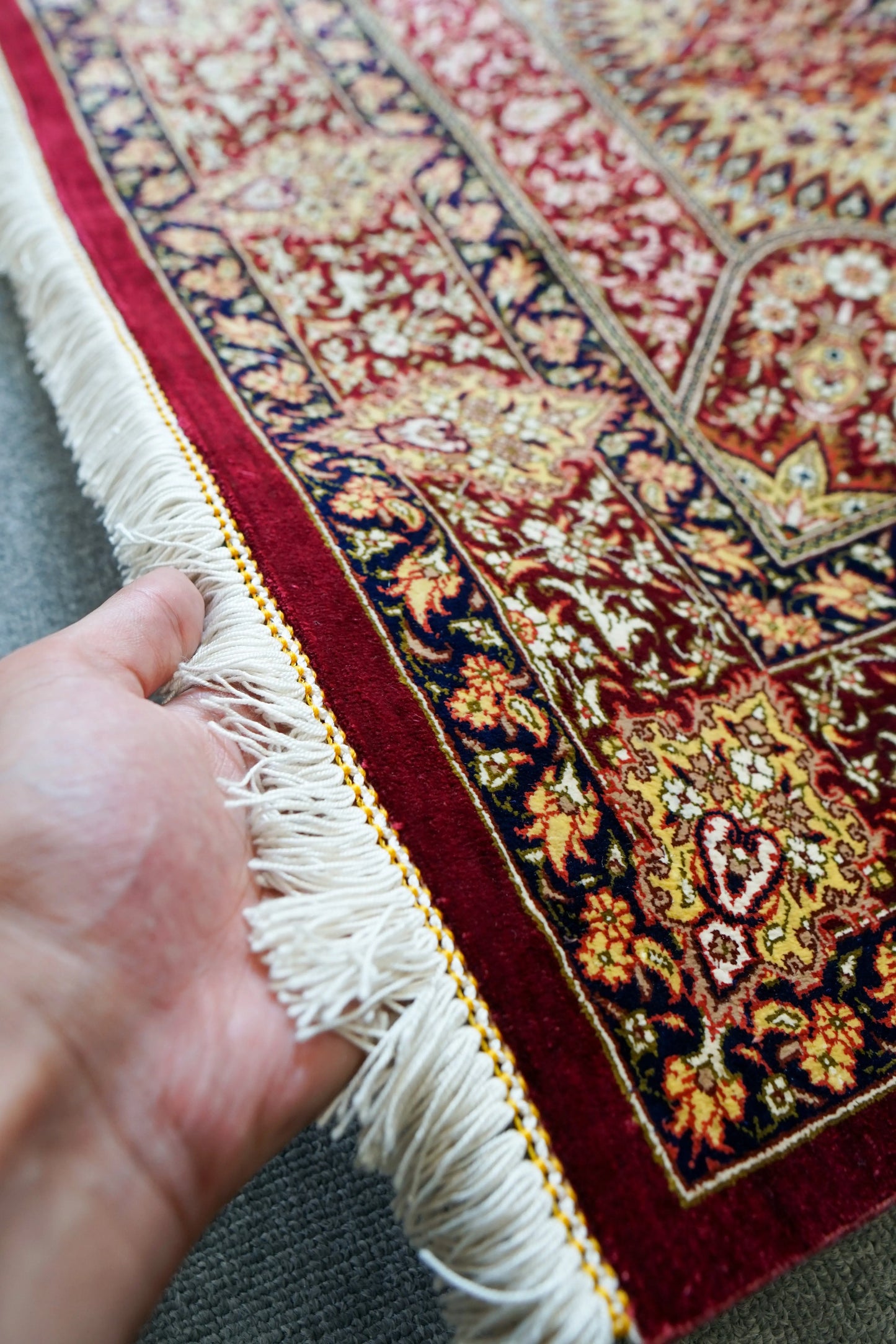 125×81cm ペルシャ絨毯 クム産 モハメドジャムシェヂ房 シルク 100% 証明書付 Decorworks