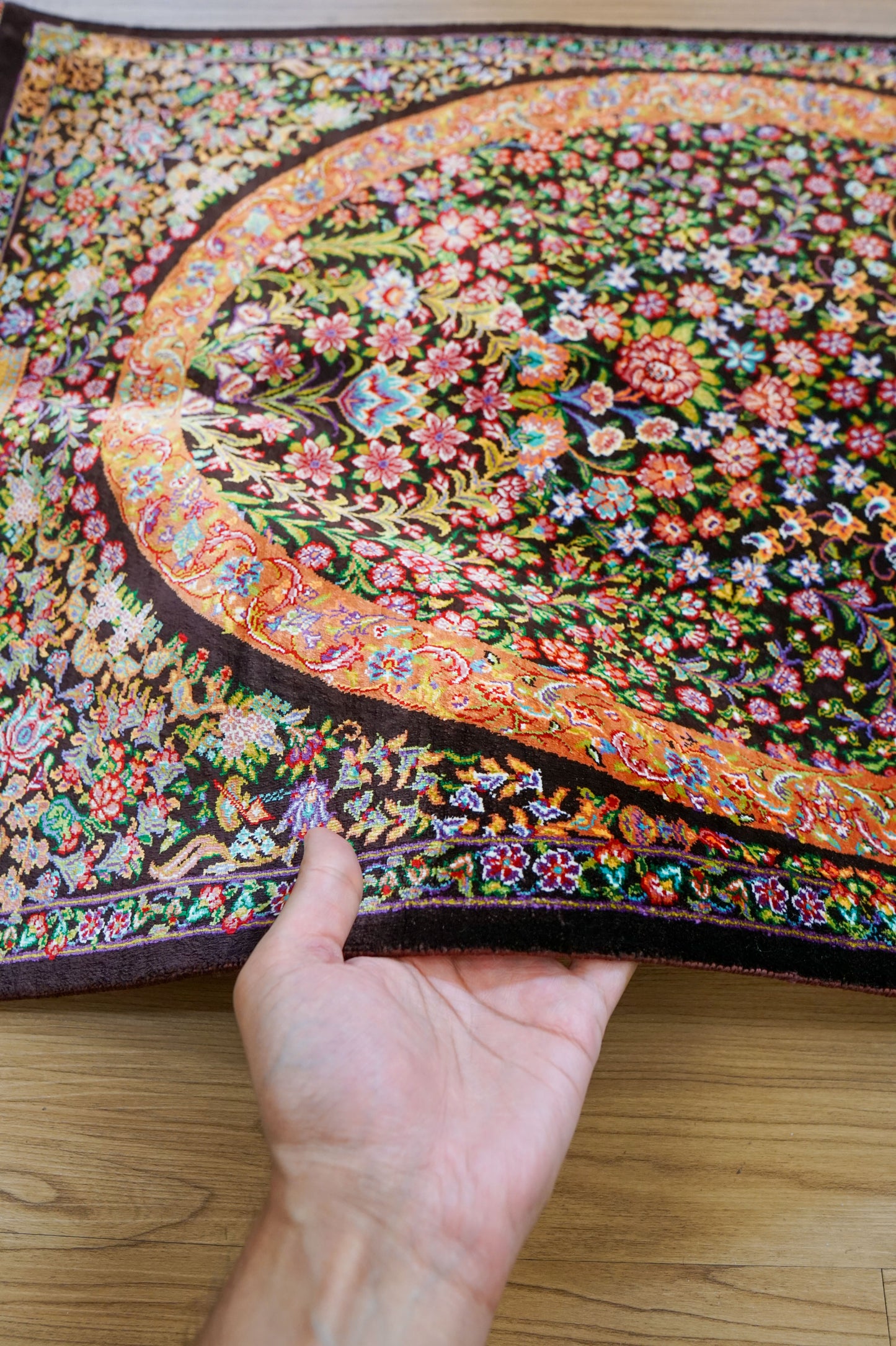 90×60cm ペルシャ絨毯 クム産 イザテイ房