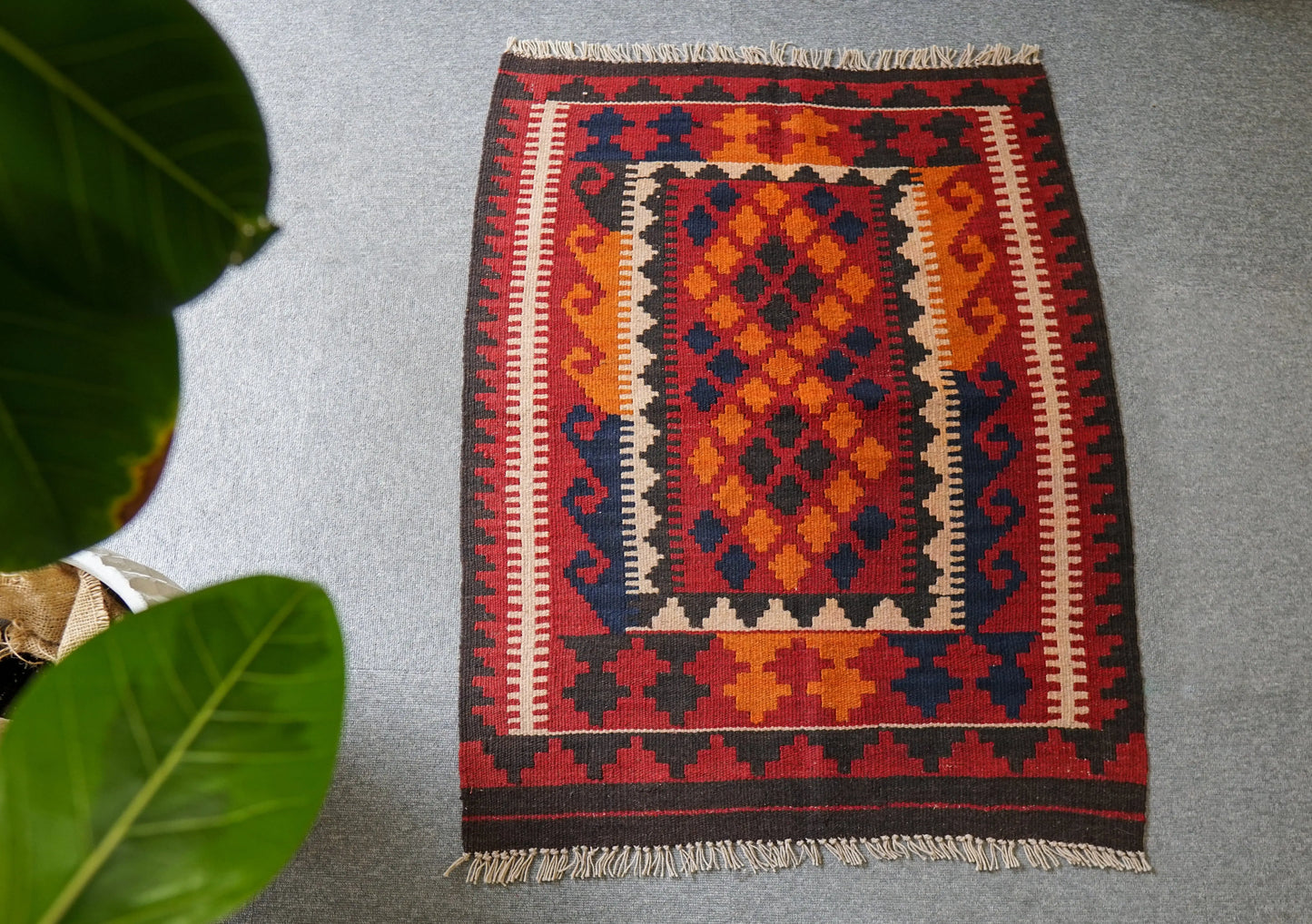 97×76㎝ アフガニスタン手織りキリム トライバルラグ 手織り 絨毯 Decorworks