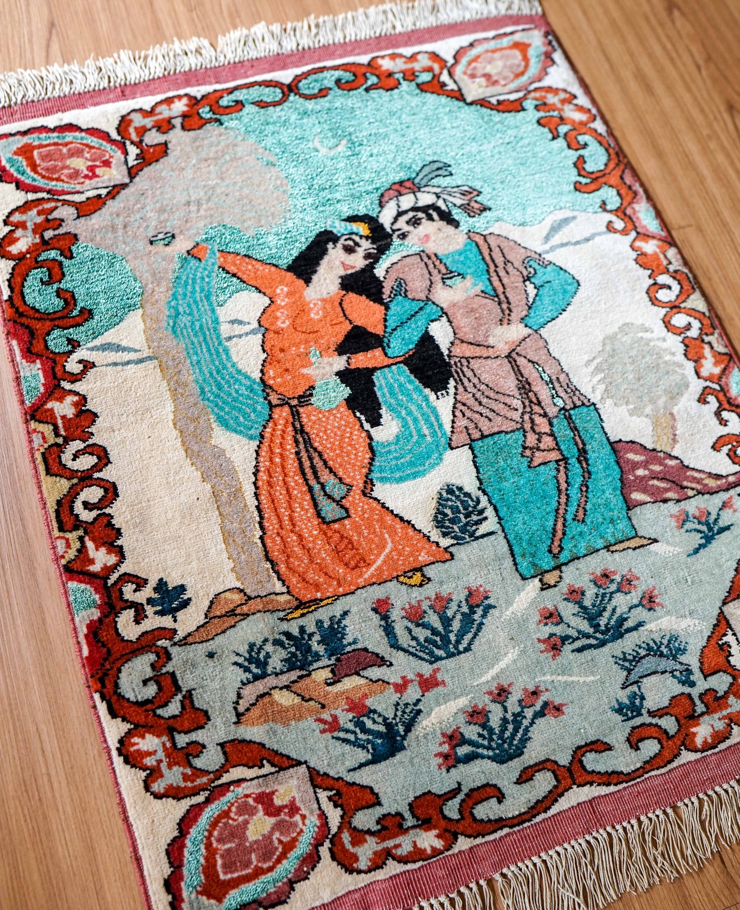 ペルシャ トルクメン絨毯 61×50cm|ウール&シルク 手織りアートラグ