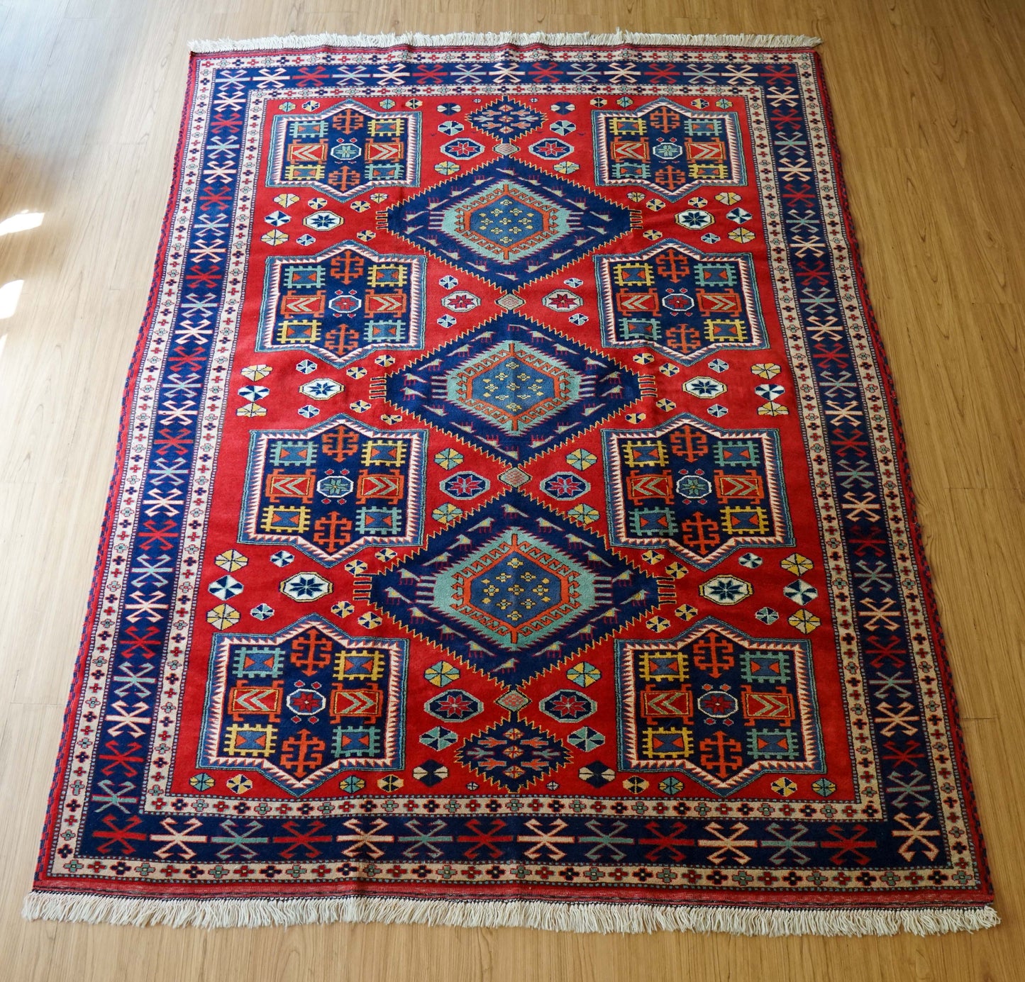 197×154cm 手織りペルシャ絨毯 トライバルラグ