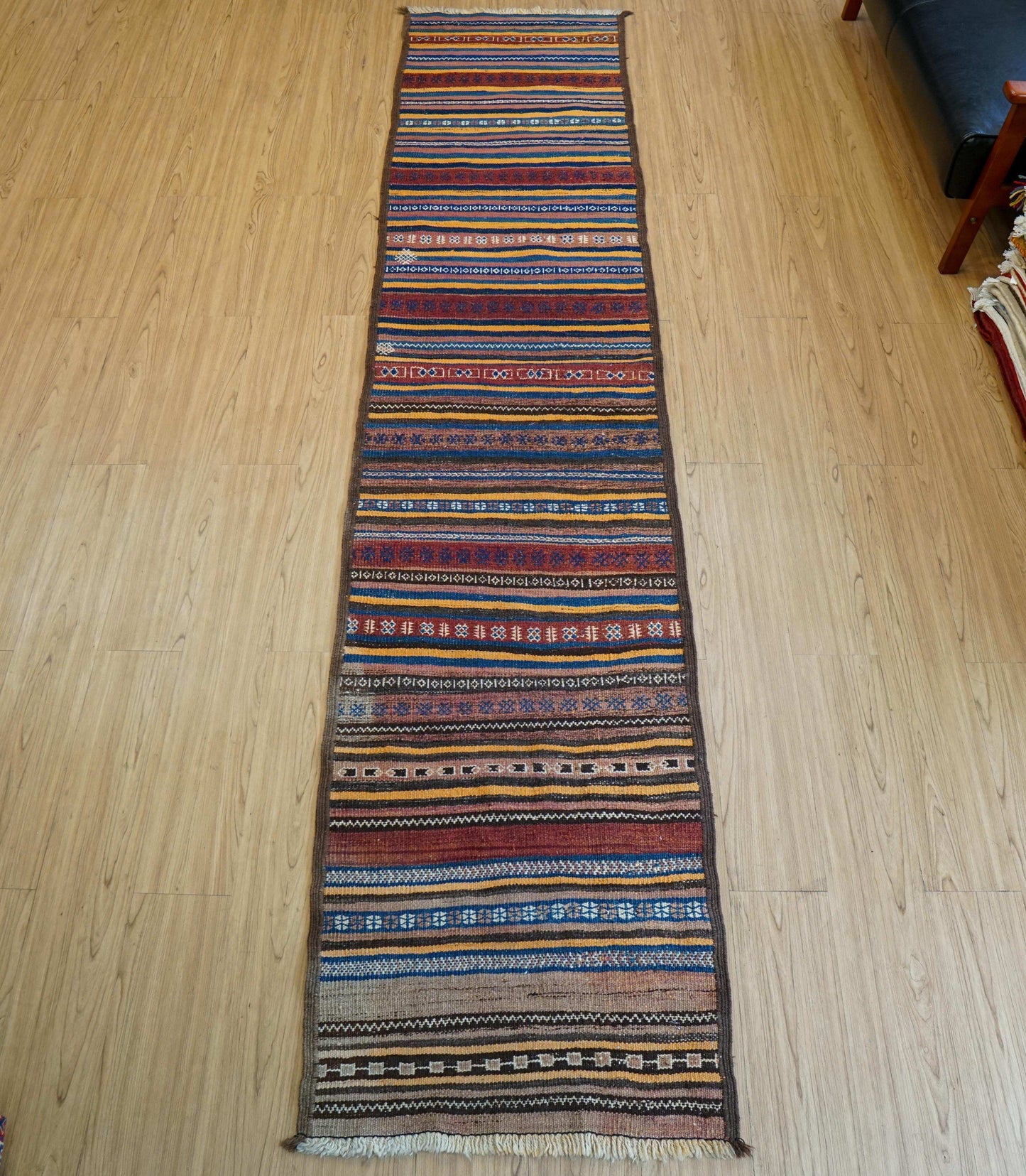 アフガニスタン手織りキリム ランナー 312×63cm トライバルラグ ヴィンテージ