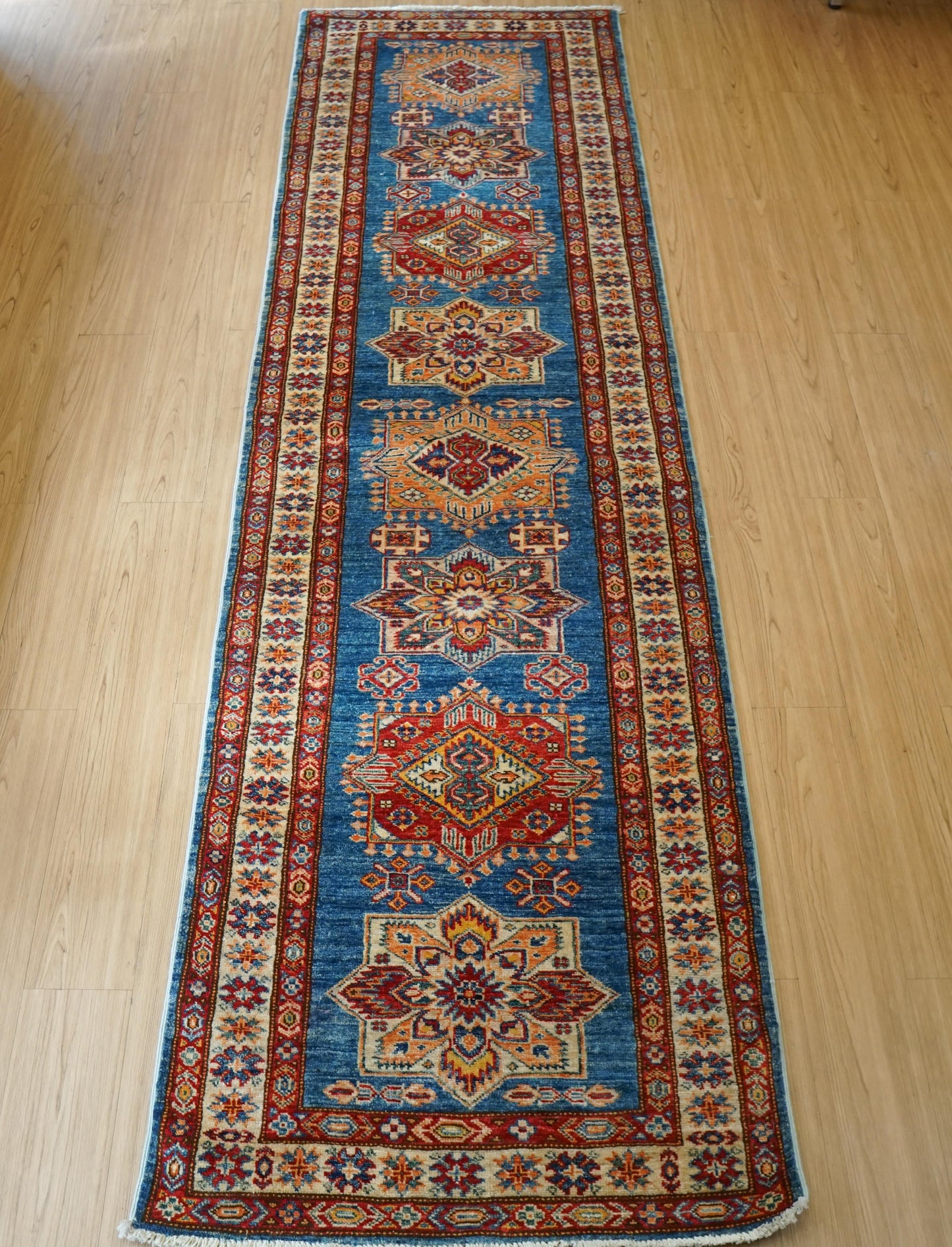 アフガニスタン手織りガズニウールラグ 299×82cm ペルシャのカザクデザイン ランナー