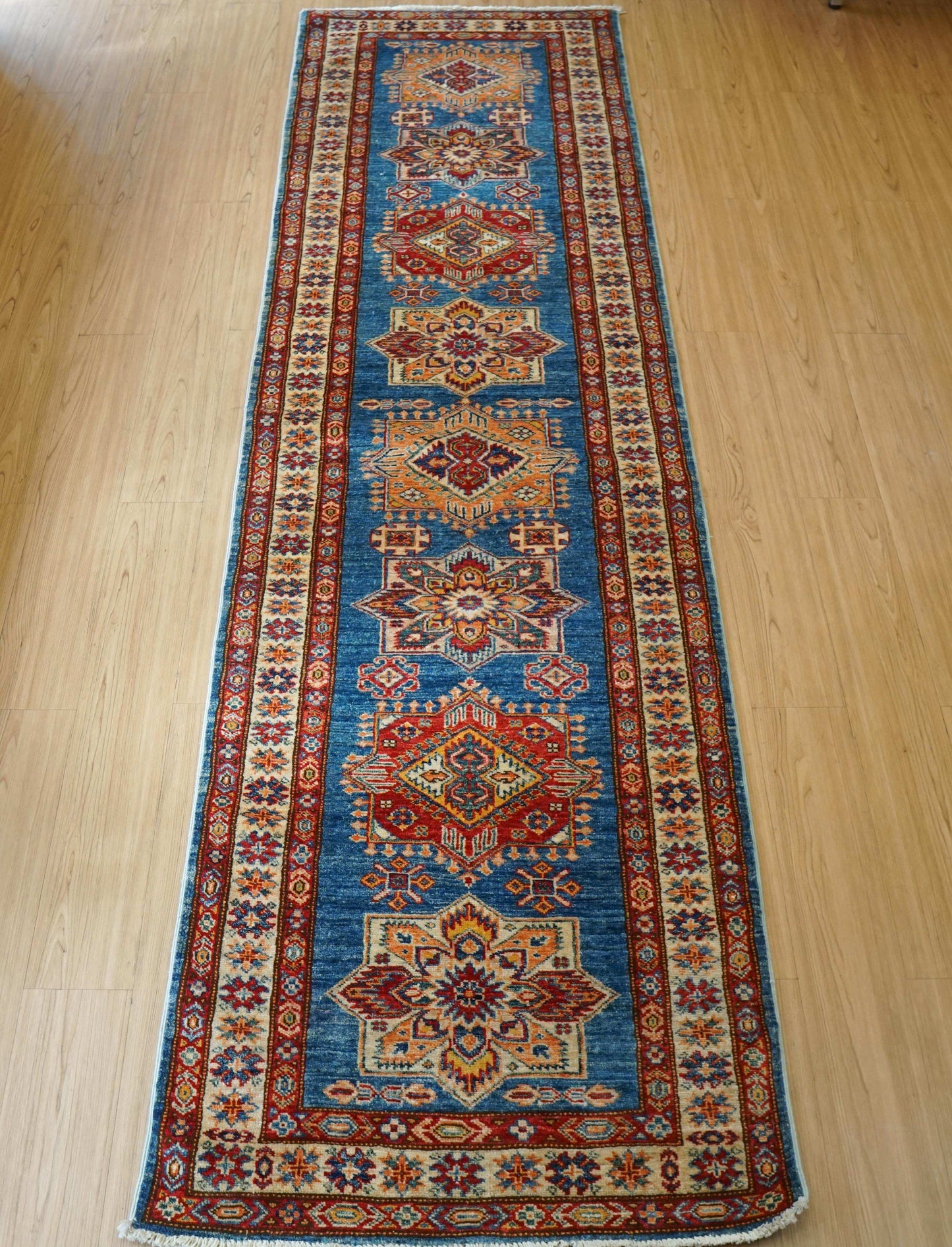 アフガニスタン手織りガズニウールラグ 299×82cm ペルシャのカザクデザイン ランナー