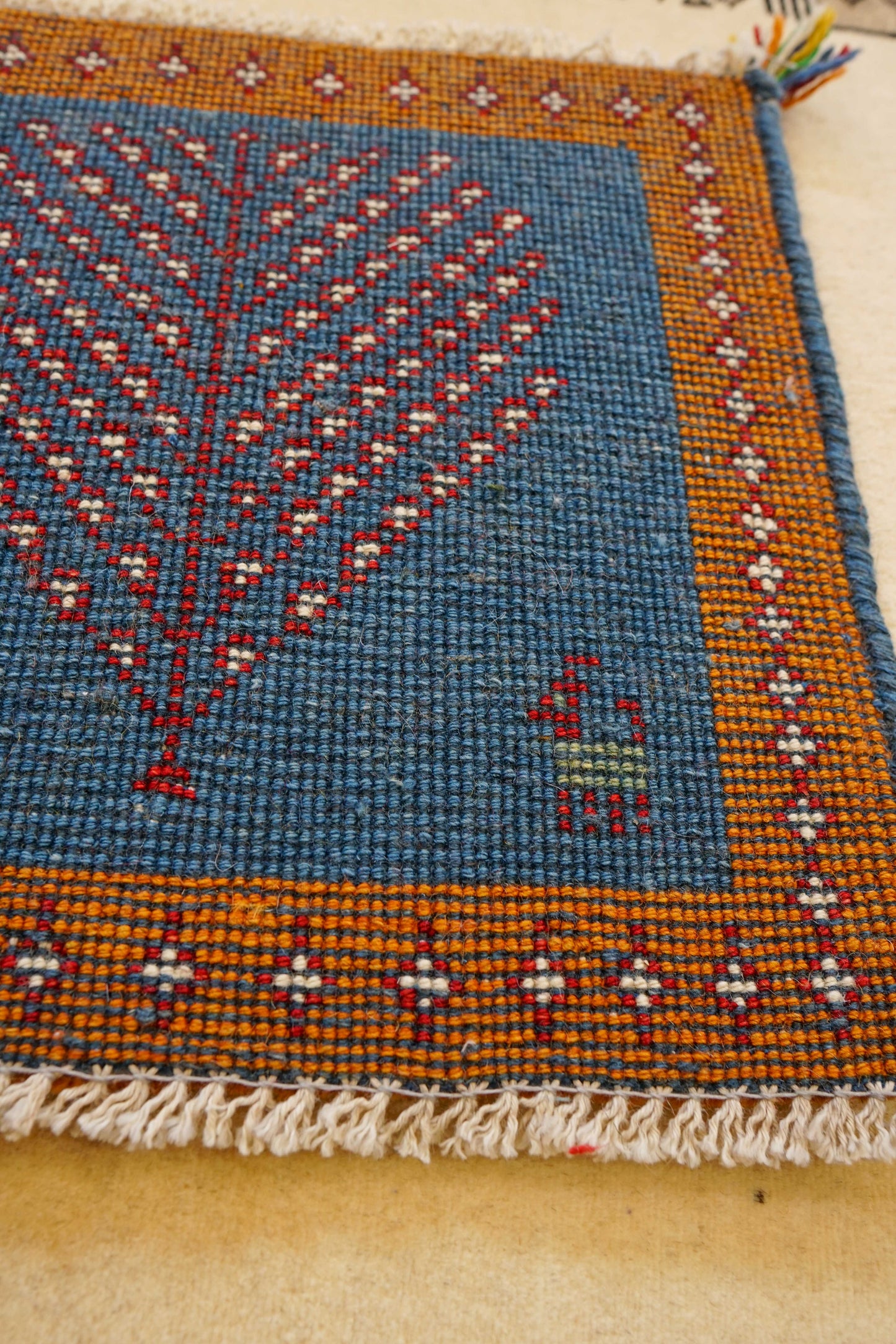 ペルシャ手織りギャッベ アマレ族 40×40cm|生命の木デザイン ウール100% ミニラグ・チェアマット