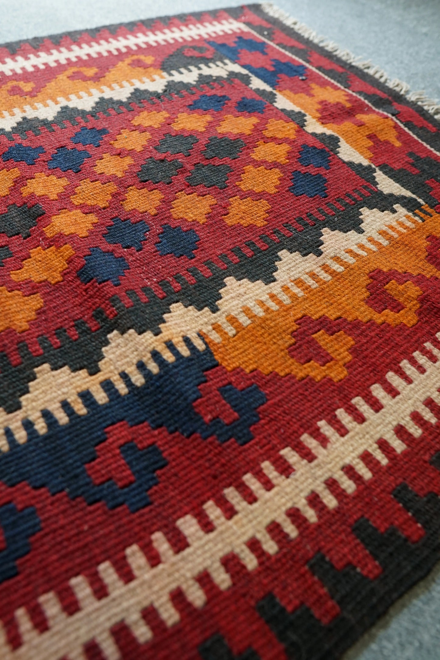 97×76㎝ アフガニスタン手織りキリム トライバルラグ 手織り 絨毯 Decorworks