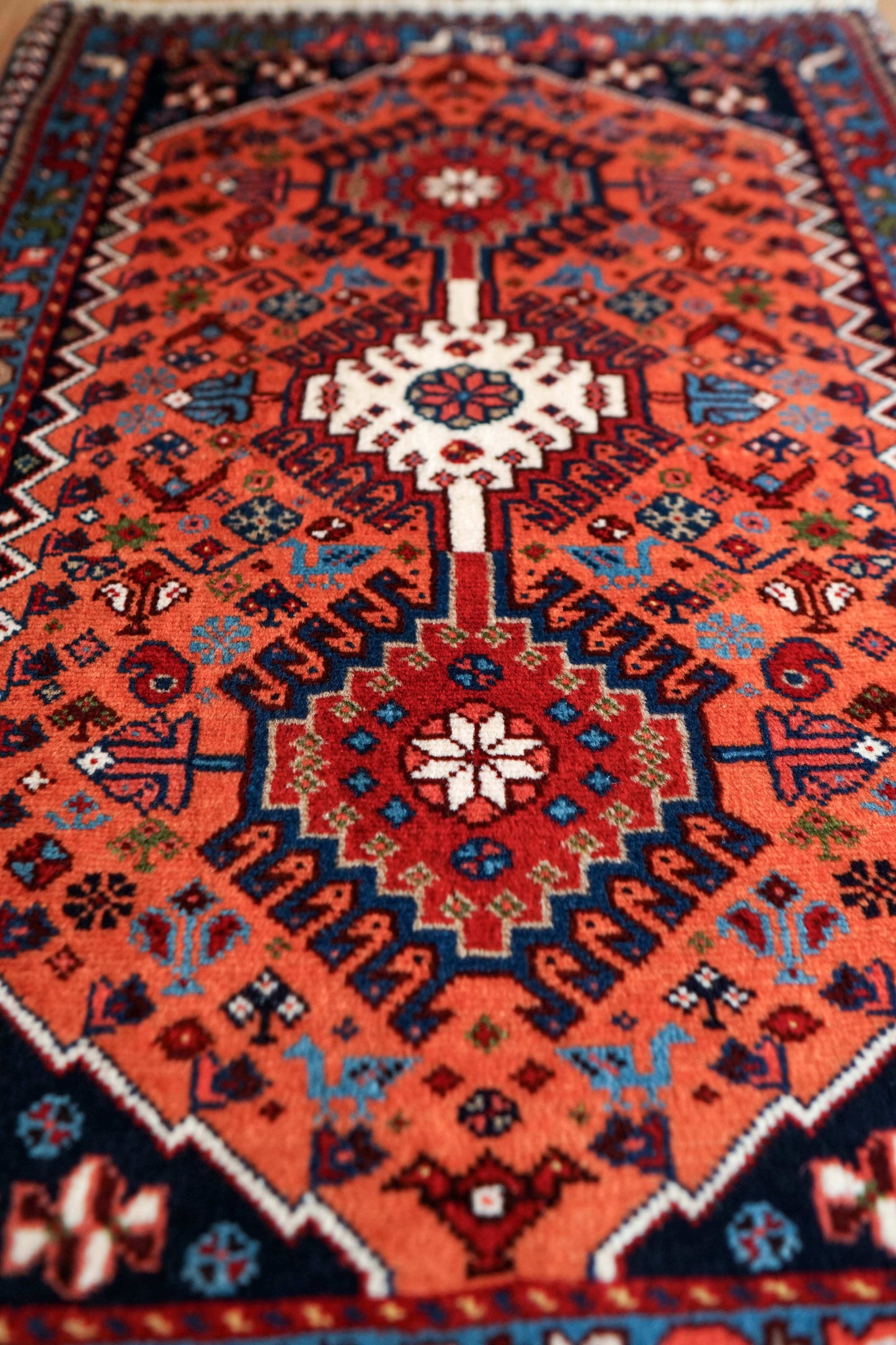 手織りペルシャ絨毯 ヤラメ 85×62cm|トライバル ウールラグ