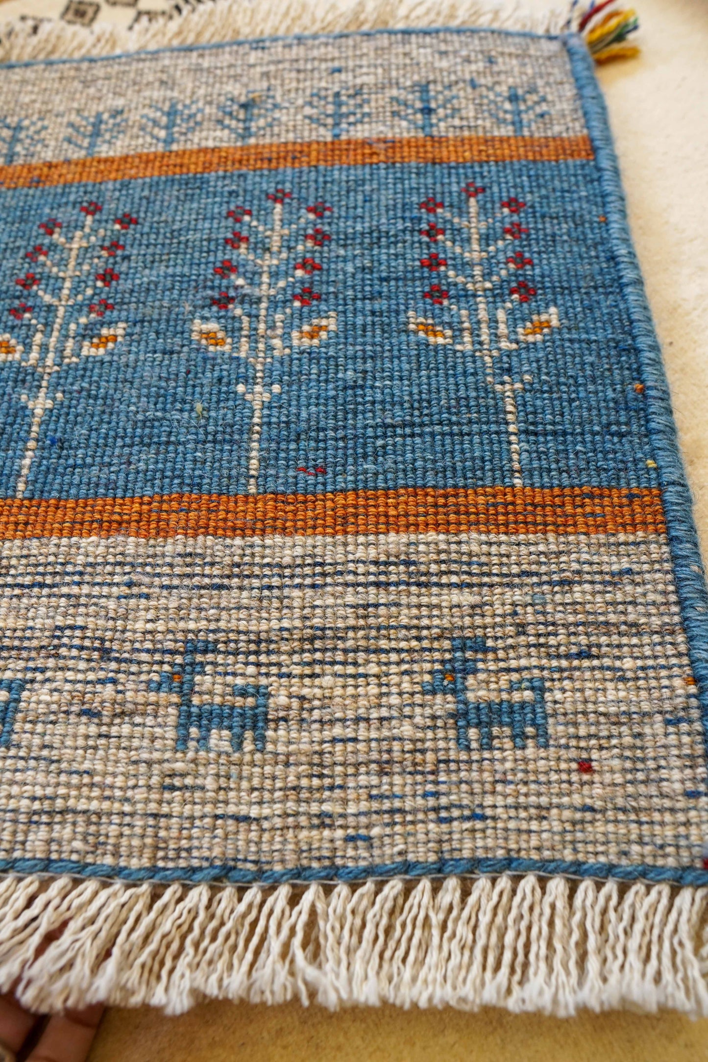 ペルシャ手織りギャッベ アマレ族 40×40cm|ウール100% ミニラグ チェアマット ナチュラルカラー