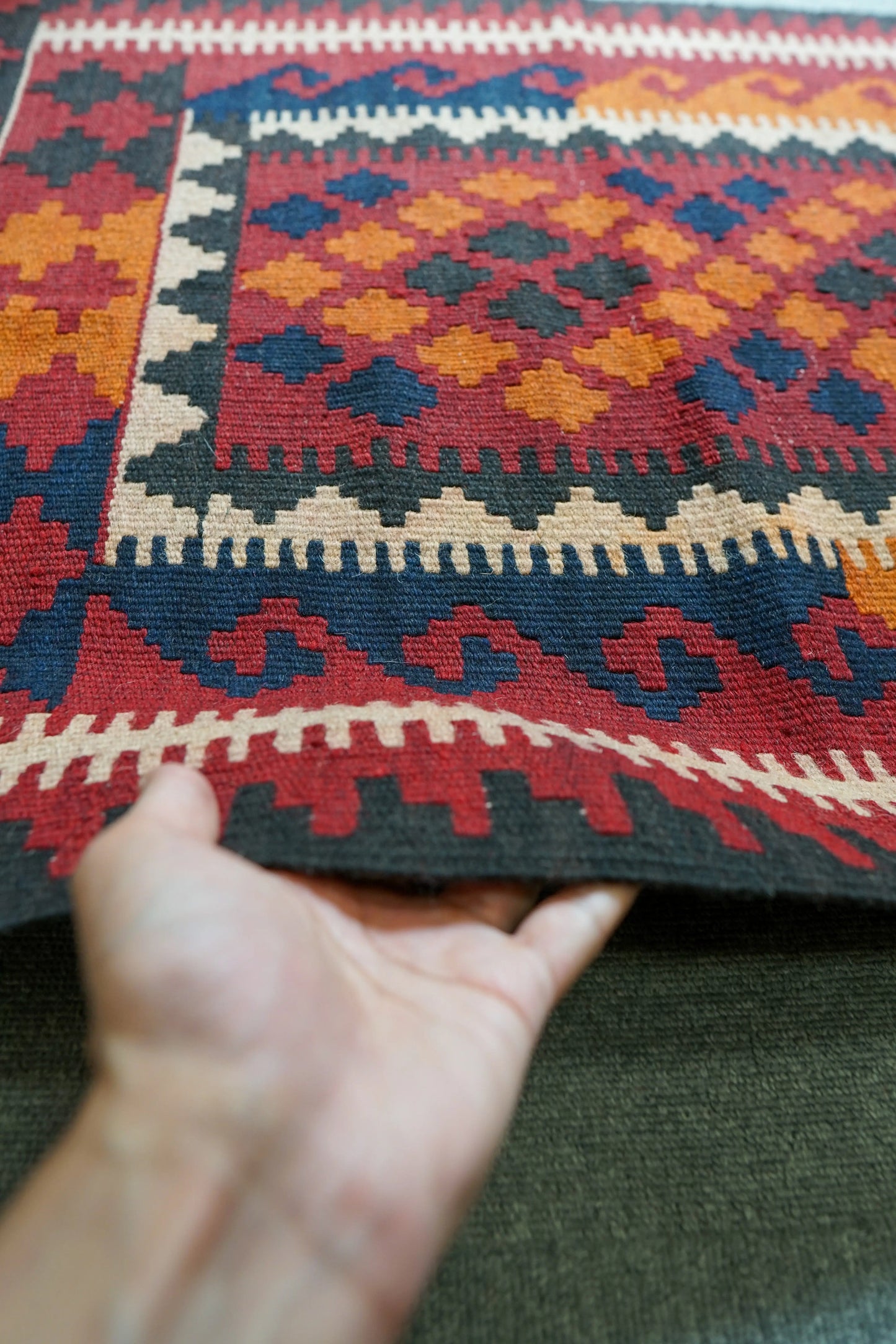 97×76㎝ アフガニスタン手織りキリム トライバルラグ 手織り 絨毯 Decorworks