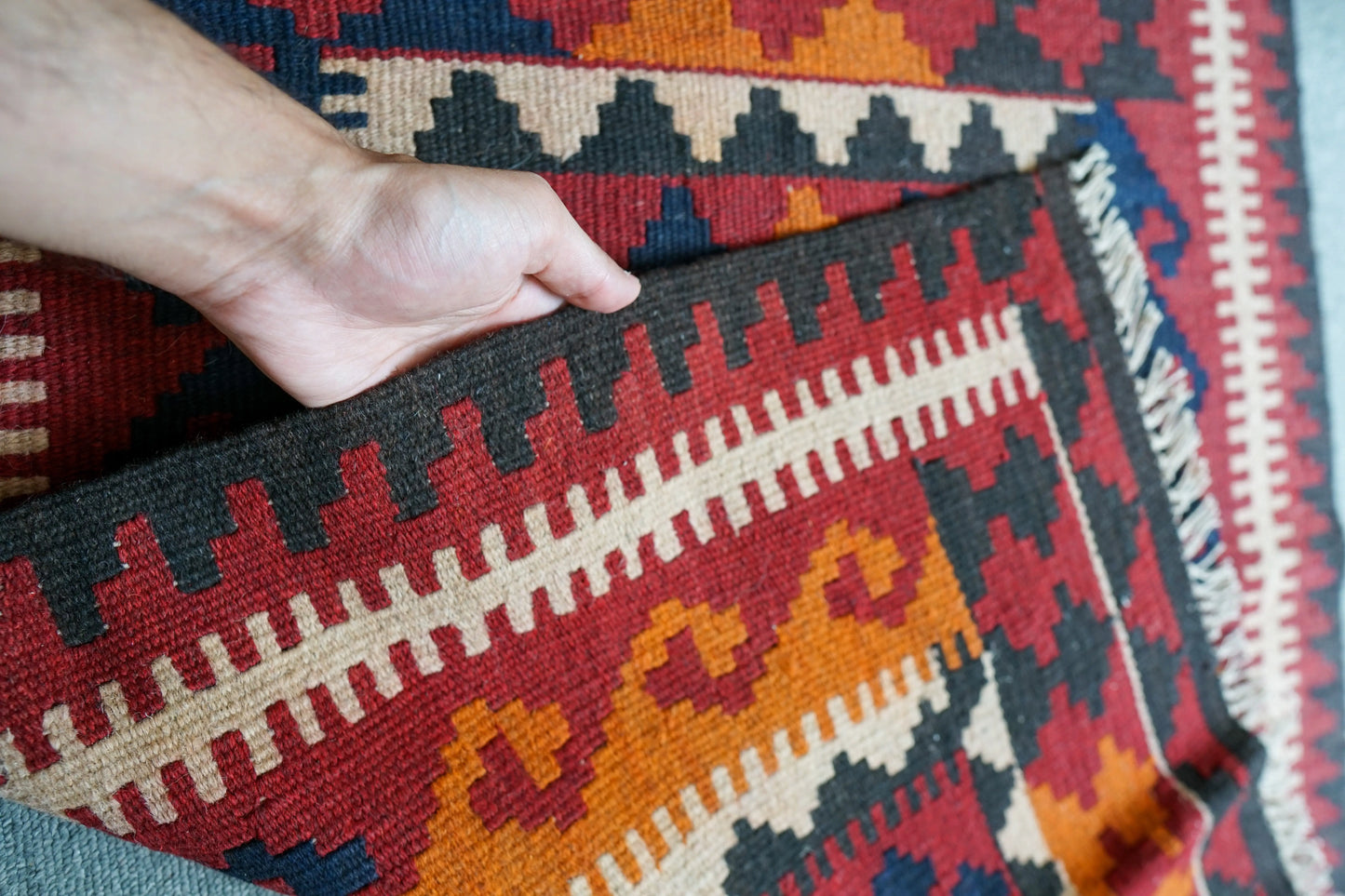 97×76㎝ アフガニスタン手織りキリム トライバルラグ 手織り 絨毯 Decorworks