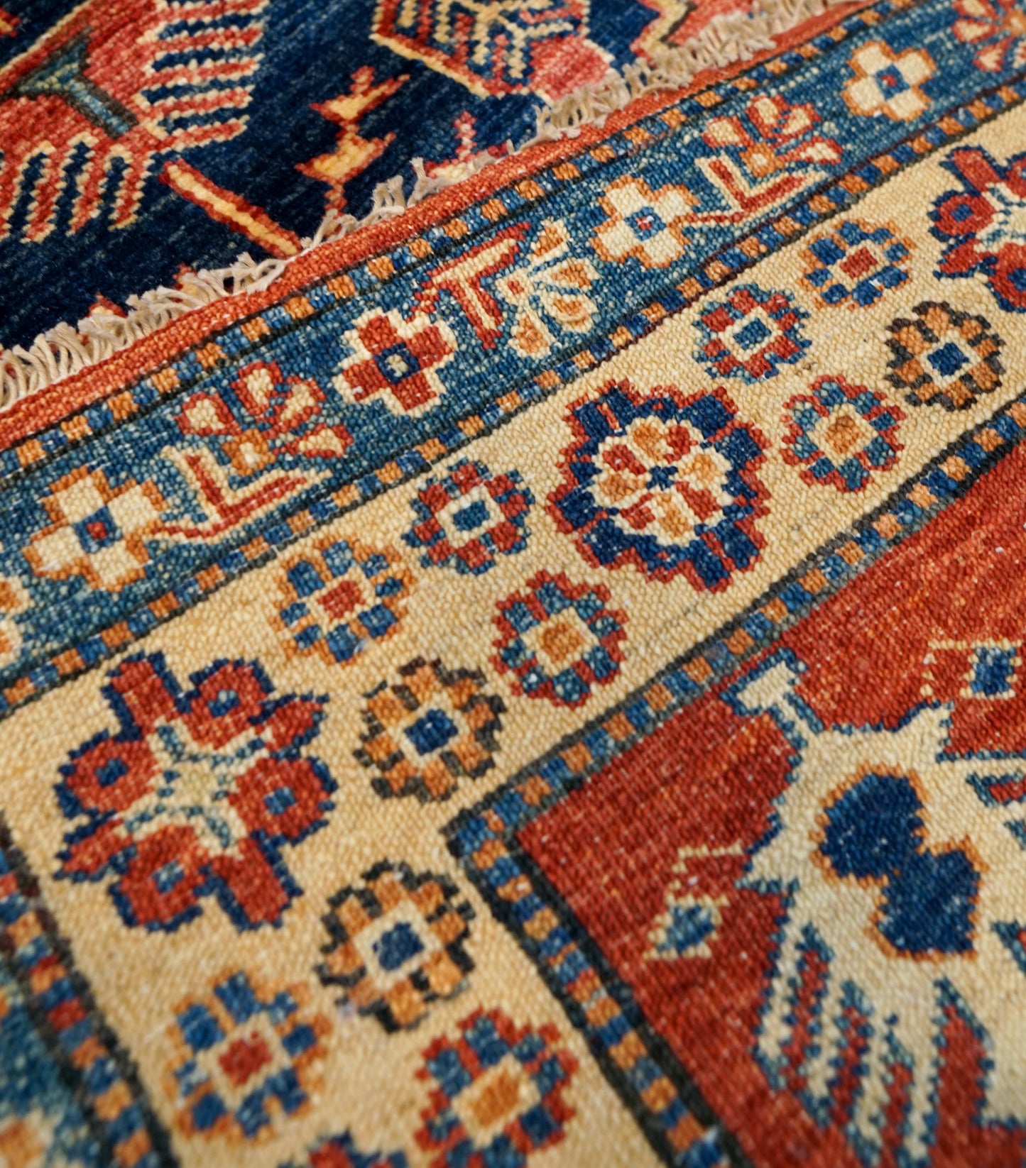 アフガニスタン手織り ガズニウールラグ 317×78cm|カザクデザイン・ロングランナー|赤×ブルー