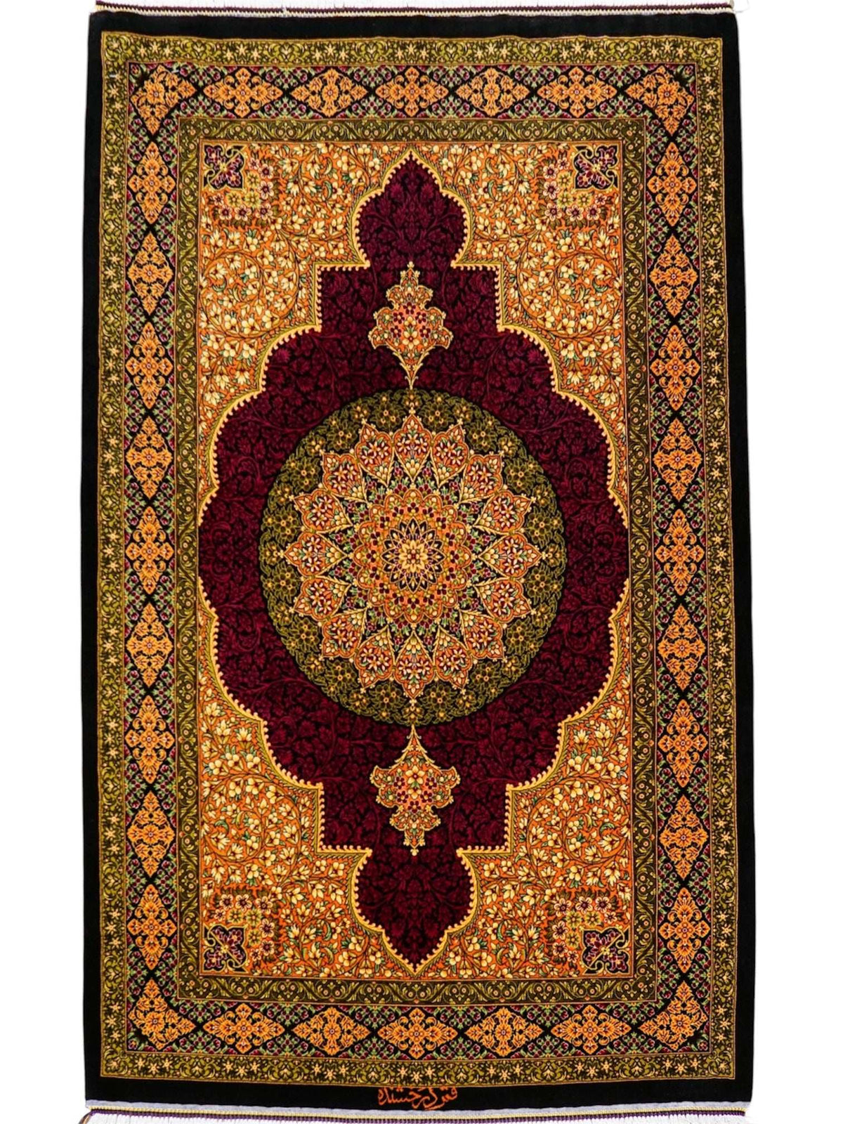  手織りペルシャ絨毯 クム産  ダラクシャンダ工房 122×78cm   シルク100%