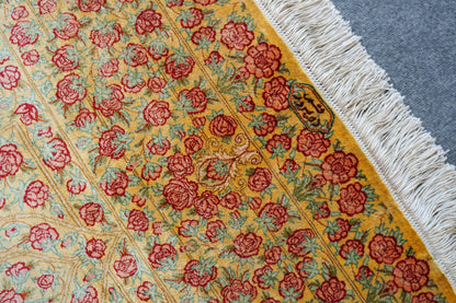 150×100cm　【ペルシャ手織りクム産のシルク100%絨毯】証明書付 Decorworks
