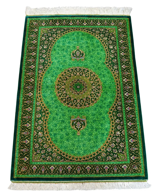 ペルシャ絨毯 クム産モサウィ房 シルク100％ 87×61cm Decorworks