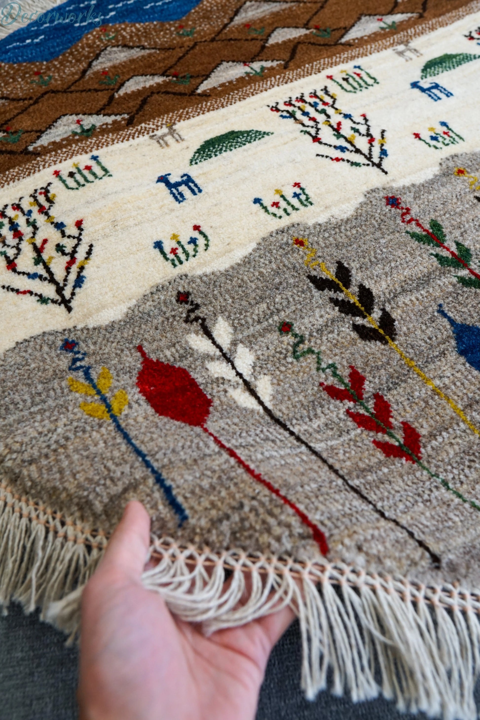 100×100cm ペルシャ手織りカシュクリギャッベ リーズバフト - Decorworks