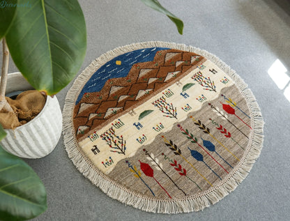 100×100cm ペルシャ手織りカシュクリギャッベ リーズバフト - Decorworks