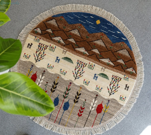 100×100cm ペルシャ手織りカシュクリギャッベ リーズバフト - Decorworks