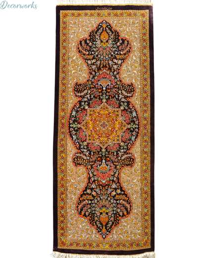 100×40cm　ペルシャ絨毯　クム産　ムラーヂー房　シルク100%証明書付 - Decorworks