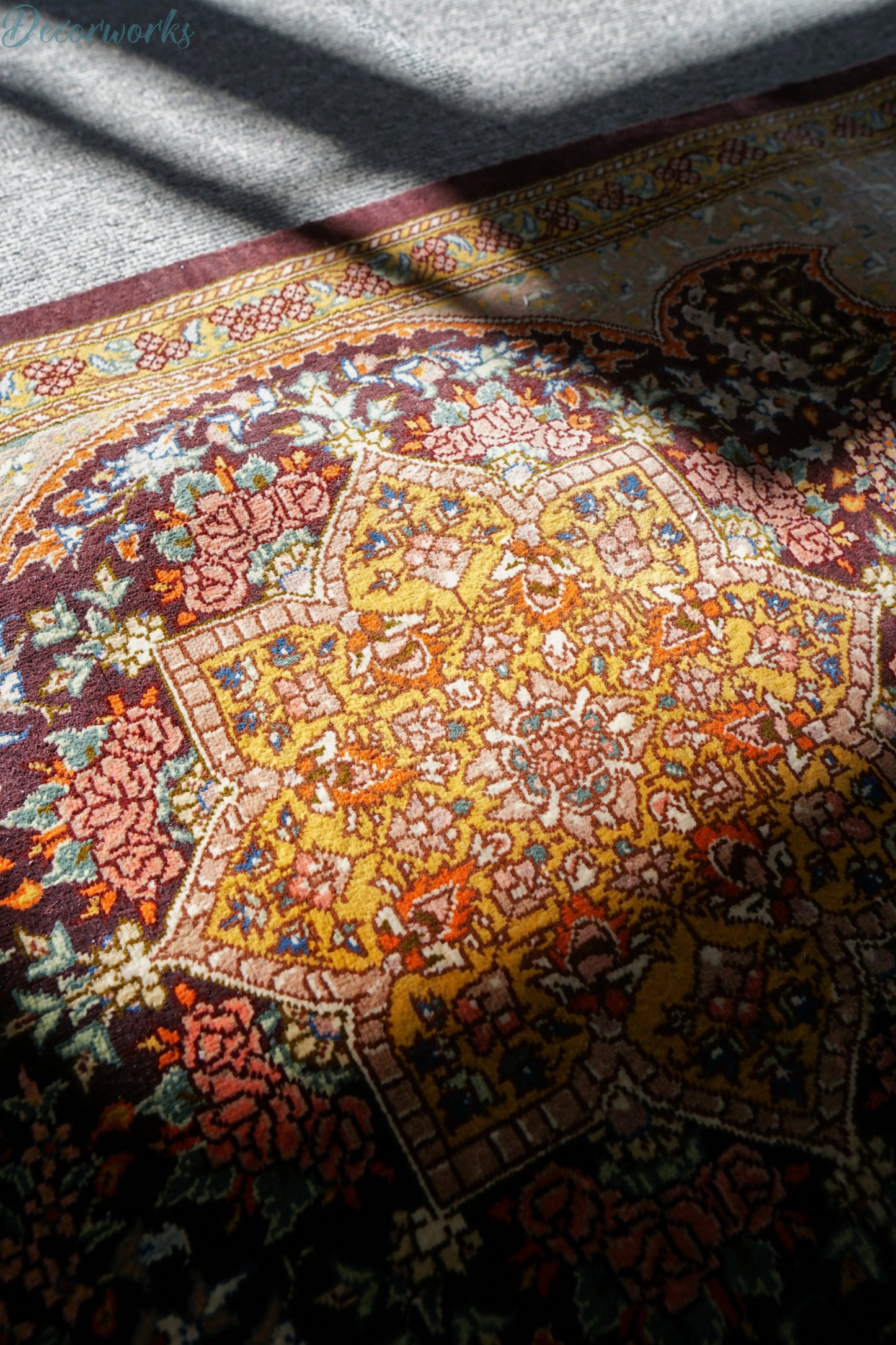 100×40cm　ペルシャ絨毯　クム産　ムラーヂー房　シルク100%証明書付 - Decorworks